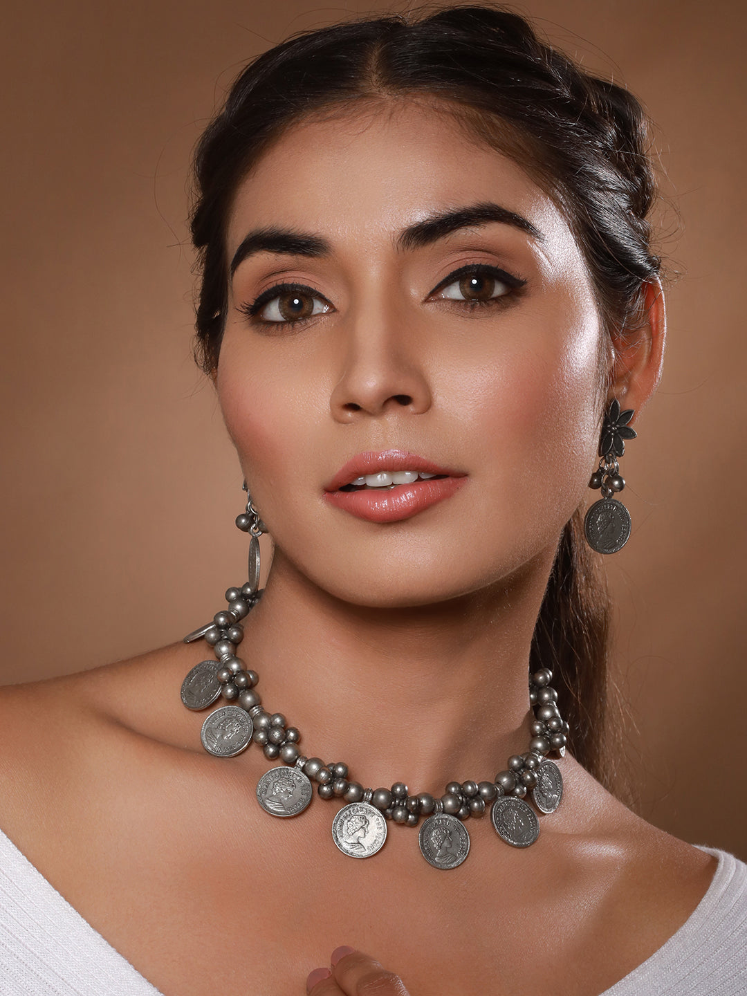 Jazz And Sizzle Oxidized Silver-Plated Coin & Beaded Jewellery Set