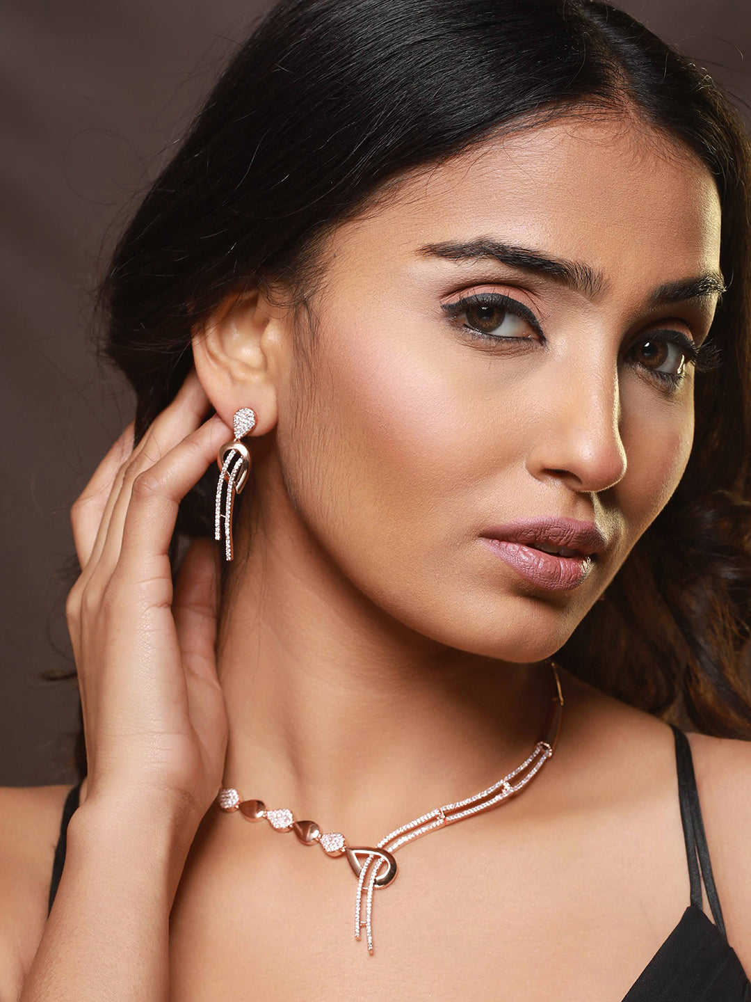 Rosegold-Plated Rose Gold Cz Studded Jewellery Set