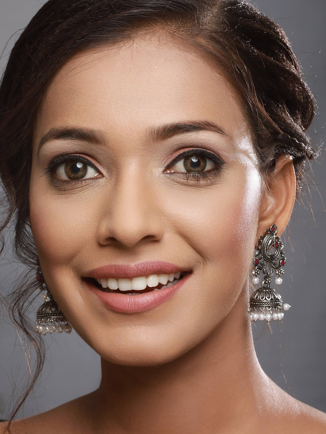 Silver-Plated Peacock Shaped Classic Jhumkas Earrings