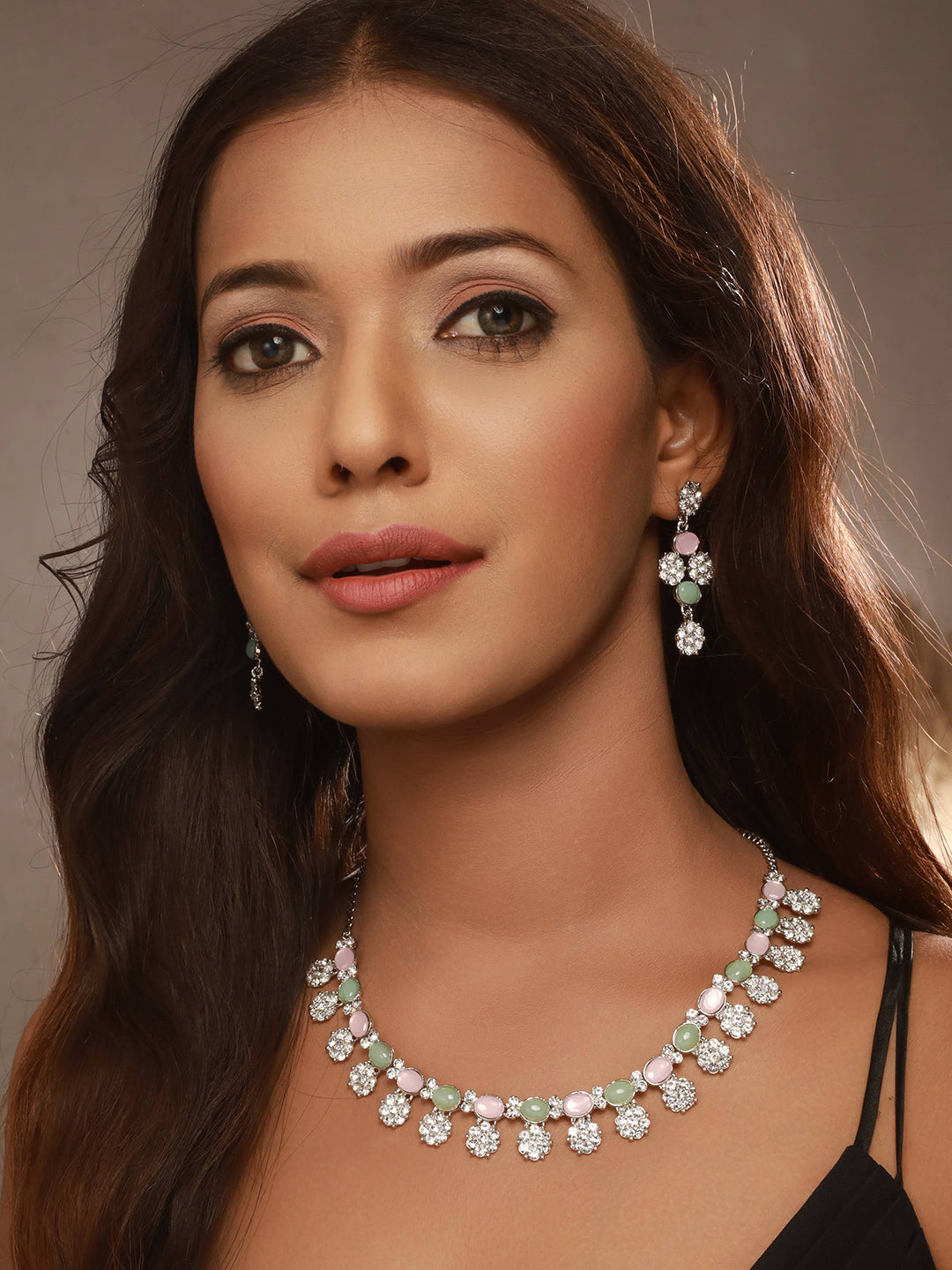 Rhodium-Plated American Diamond Studded Jewellery Set