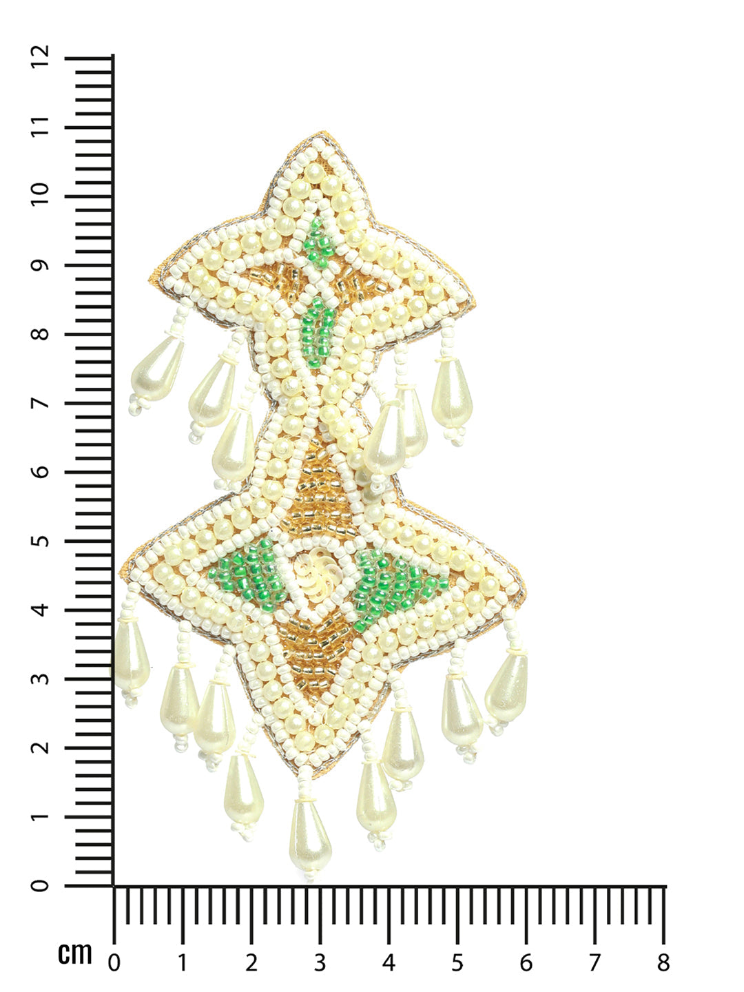 White Handwoven Beads & Green & Gold Studded Handcrafted Contemporary Drop Earrings
