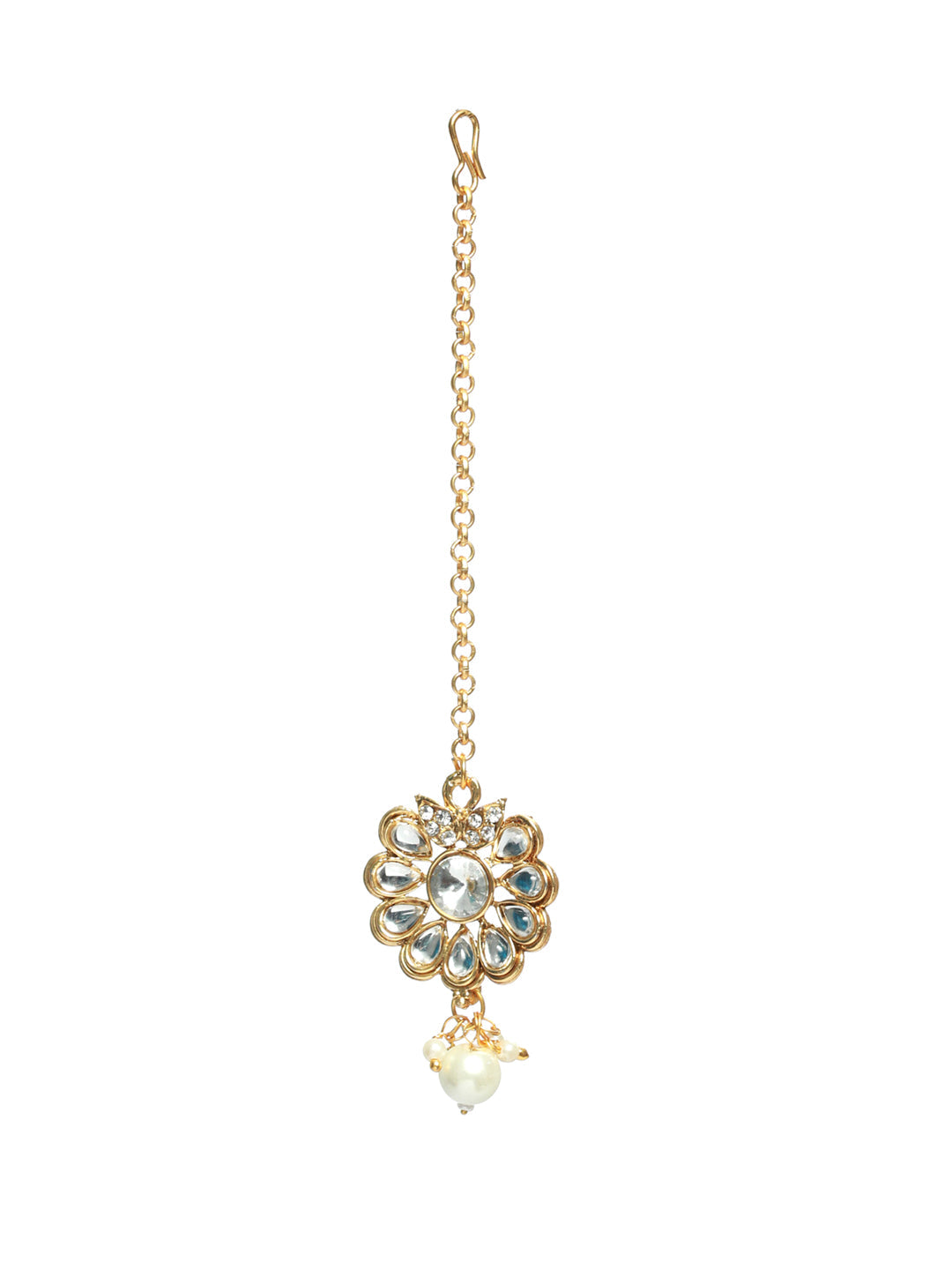 White Coloured Gold-Plated Kundan-Studded & Beaded Handcrafted Jewellery Set