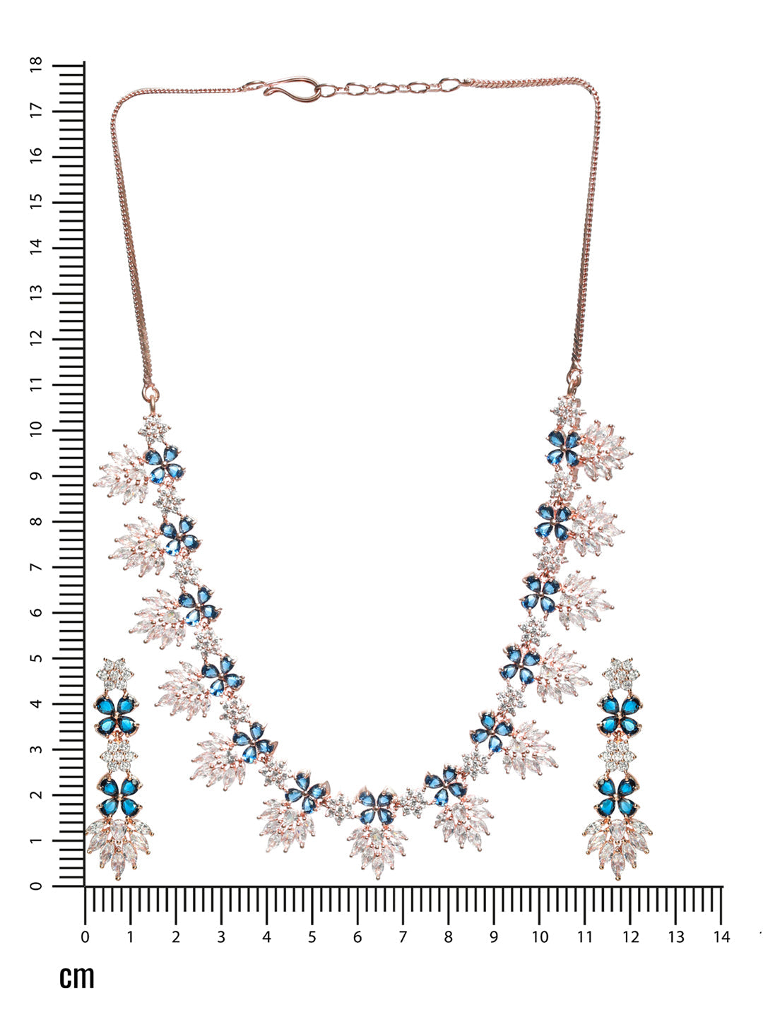 Rose Gold-Plated Blue & White Ameriacna Diamond & Cz-Studded Floral Jewellery Set