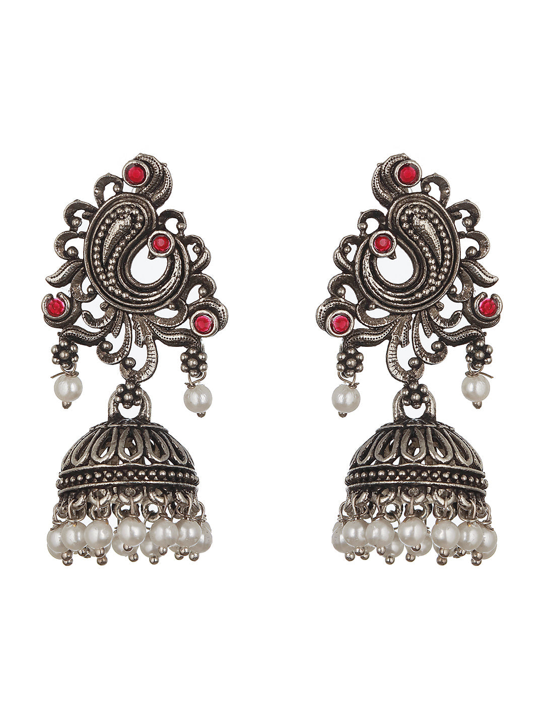 Silver-Plated Peacock Shaped Classic Jhumkas Earrings