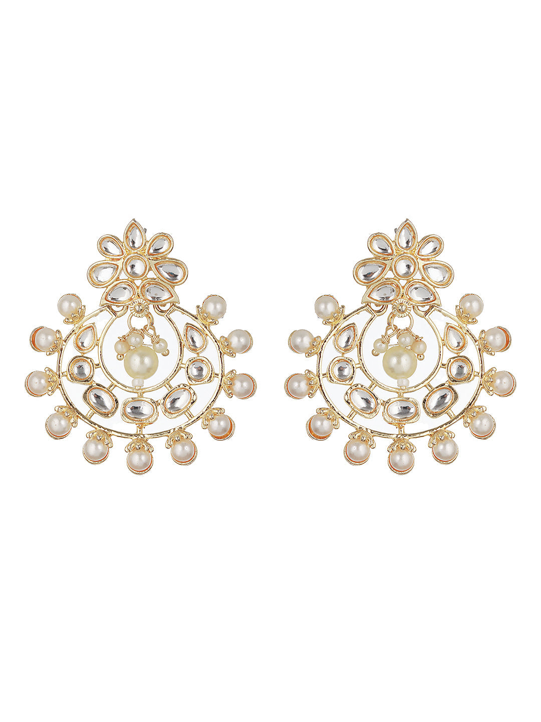 Gold-Plated & White Crescent Shaped Chandbali Earring