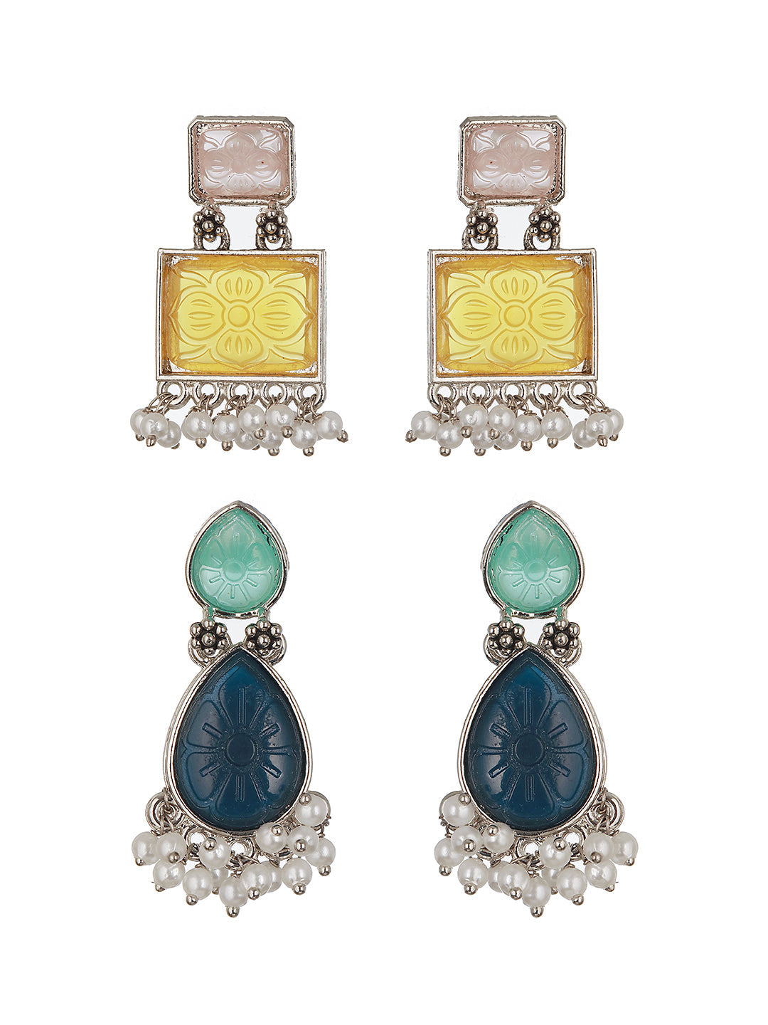 Silver-Plated Geometric Drop Earrings (Set of 2) – Statement & Minimal | Jazz & Sizzle