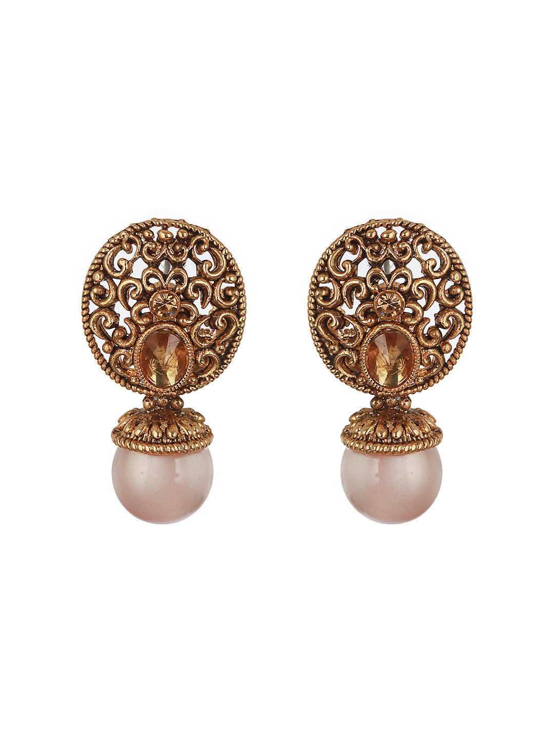Set Of 2 Gold-Plated & Dome Shaped Drop Earrings