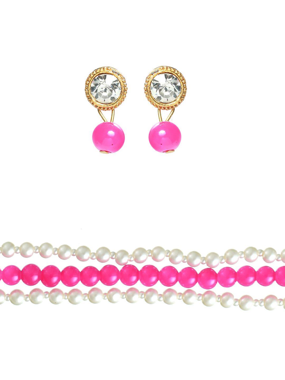 Pink-Coloured Gold-Plated Pearl Choker Necklace