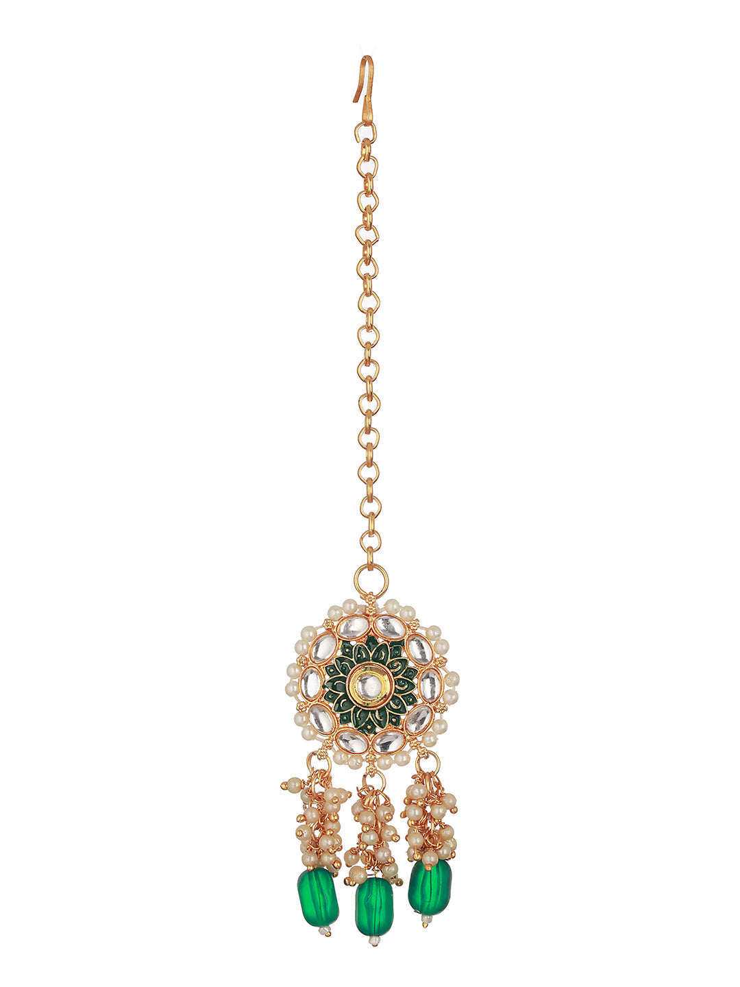 Gold-Plated Kundan Studded & Beaded Jewellery Set