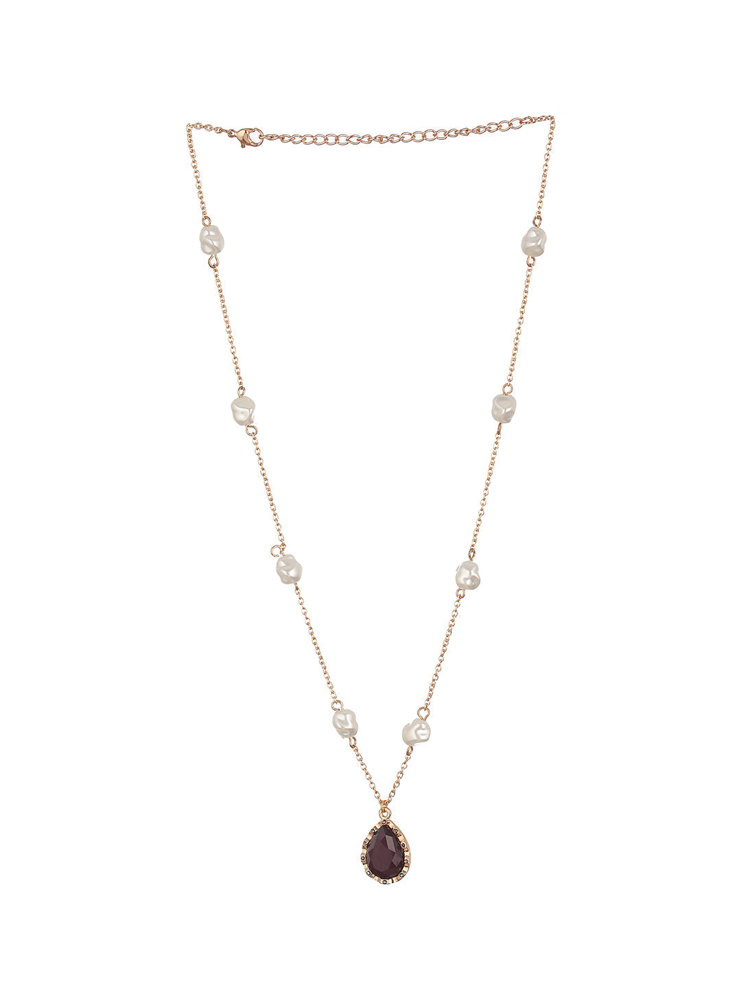 Gold-Plated & Pearl Beaded Purple Stone Studded Statement Necklace