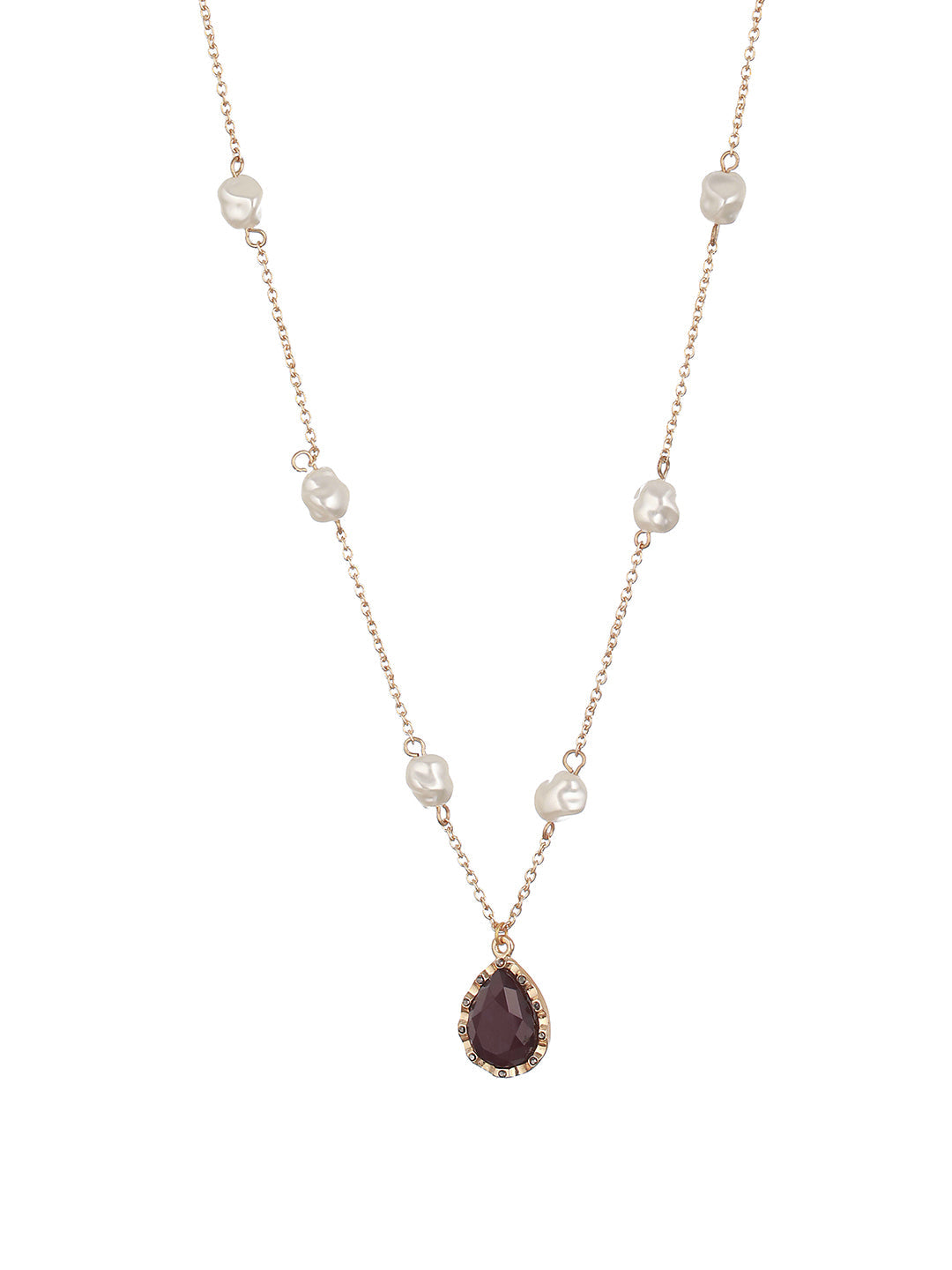 Gold-Plated & Pearl Beaded Purple Stone Studded Statement Necklace