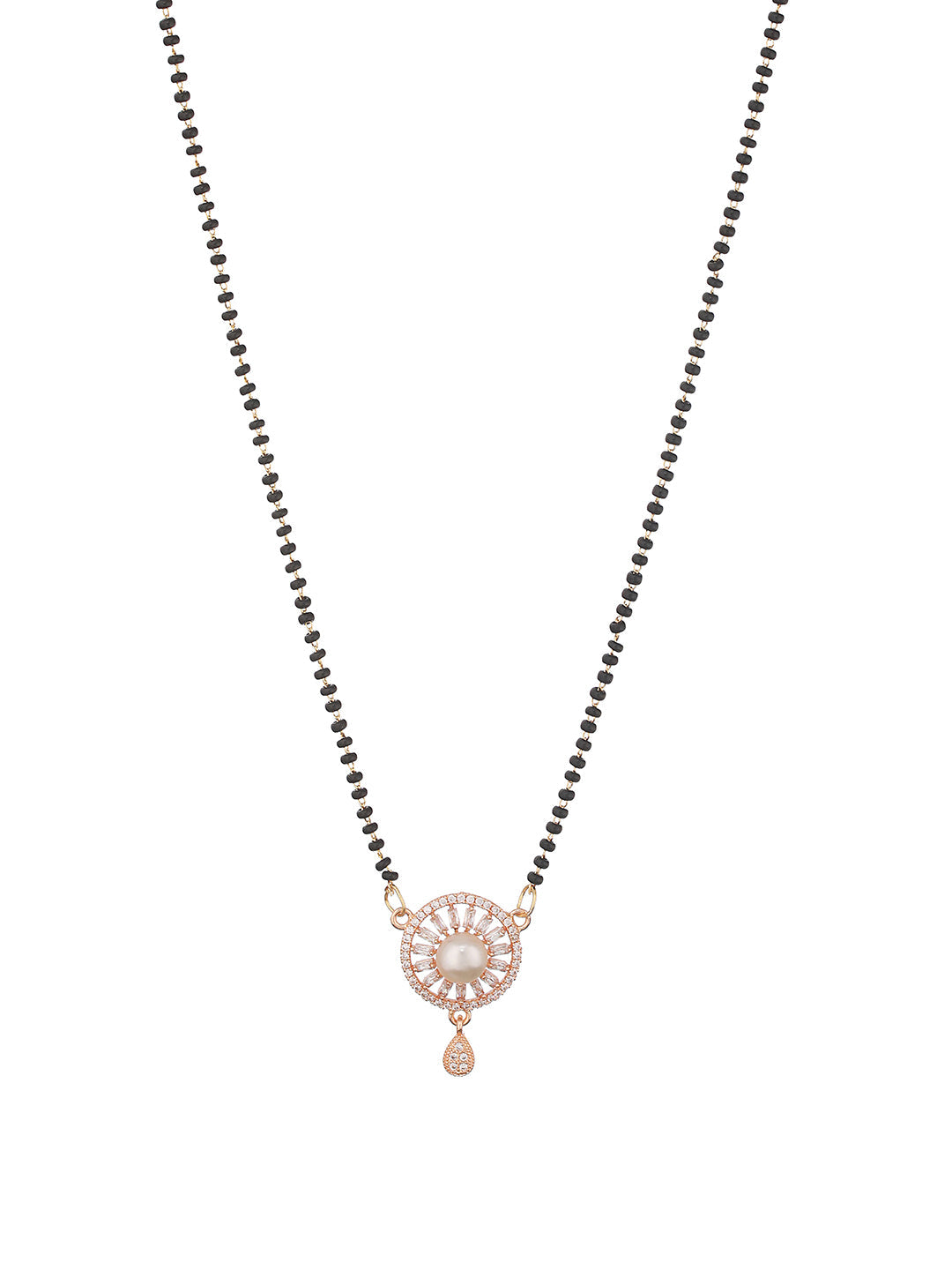 Rose Gold Plated American Diamond Studded & Pearl Embellished Mangalsutra
