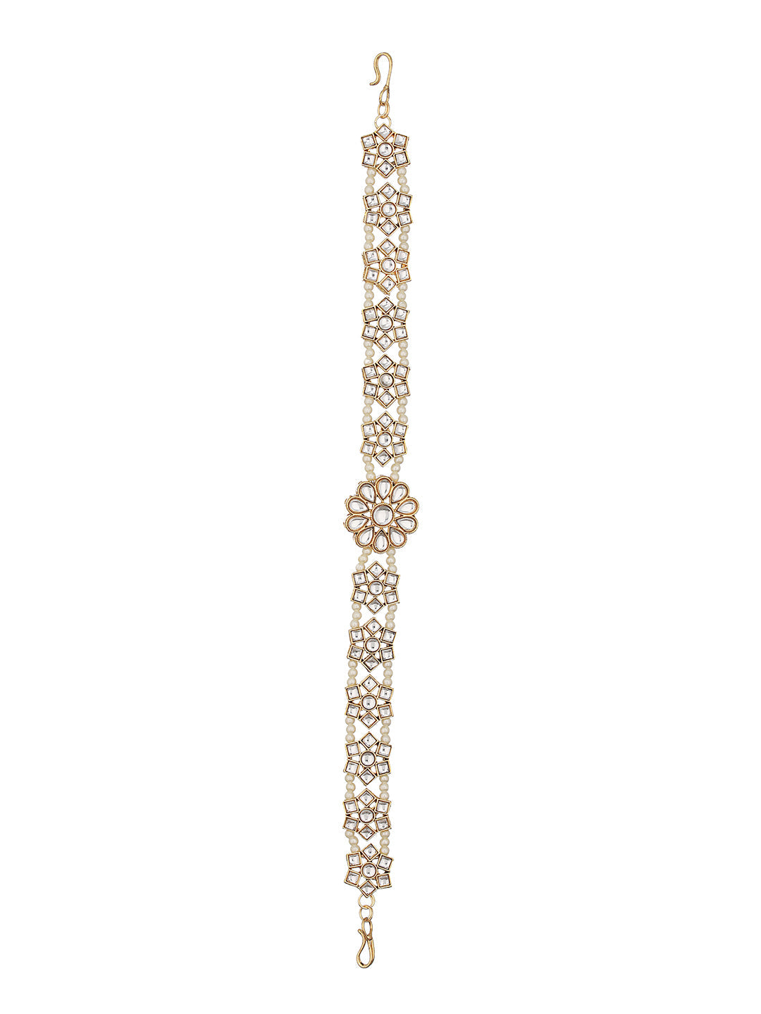 Gold-Plated Kundan & Pearl Studded Mathapatti