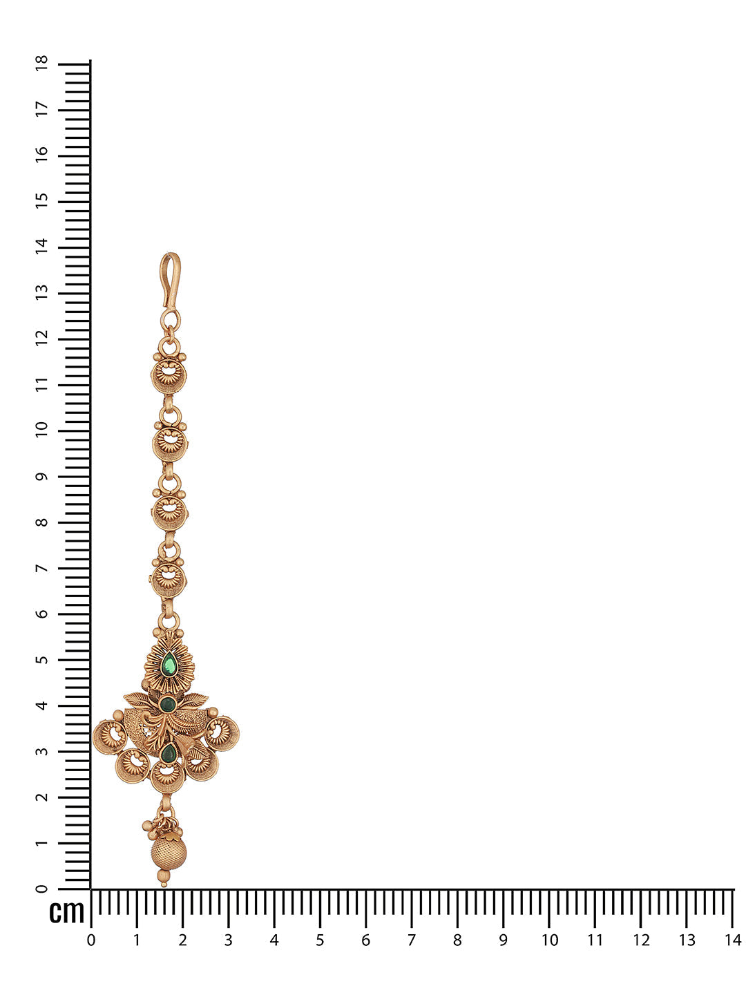 Gold-Plated Green Stone Studded Handcrafted Temple Maang Tikka