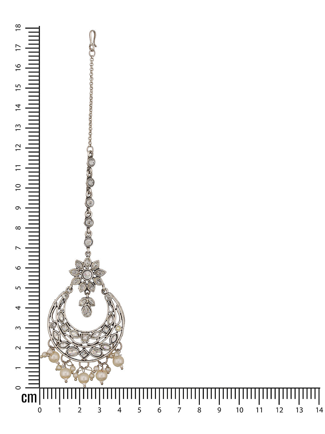 Silver-Plated White Ad-Studded Maang Tikka