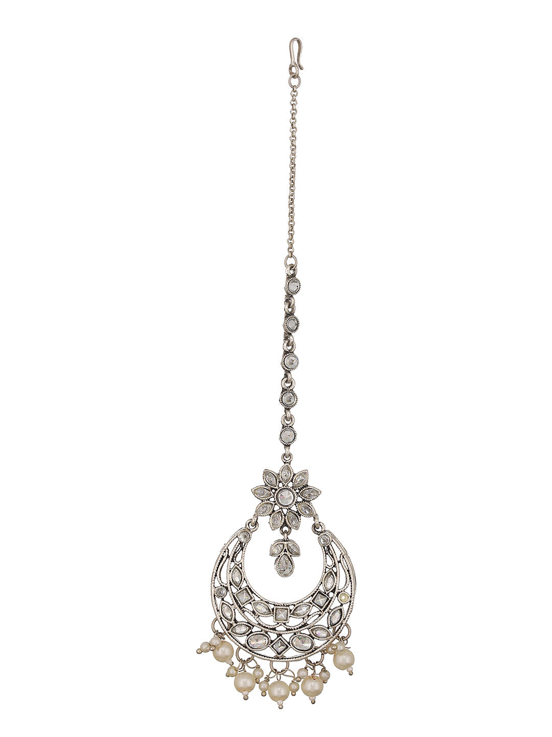 Silver-Plated White Ad-Studded Maang Tikka
