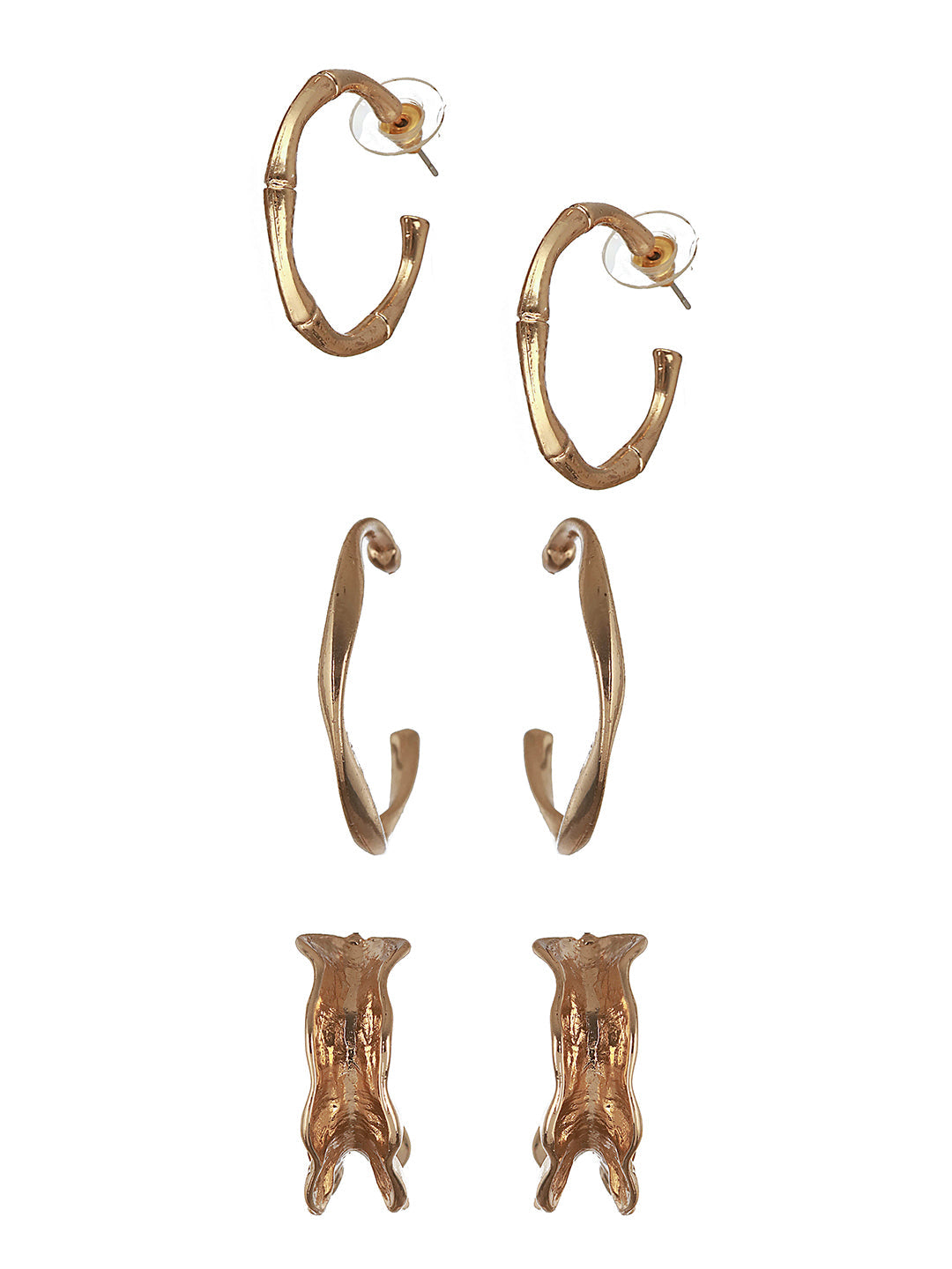 Set Of 3 Gold-Toned Geometric Hoop Earrings