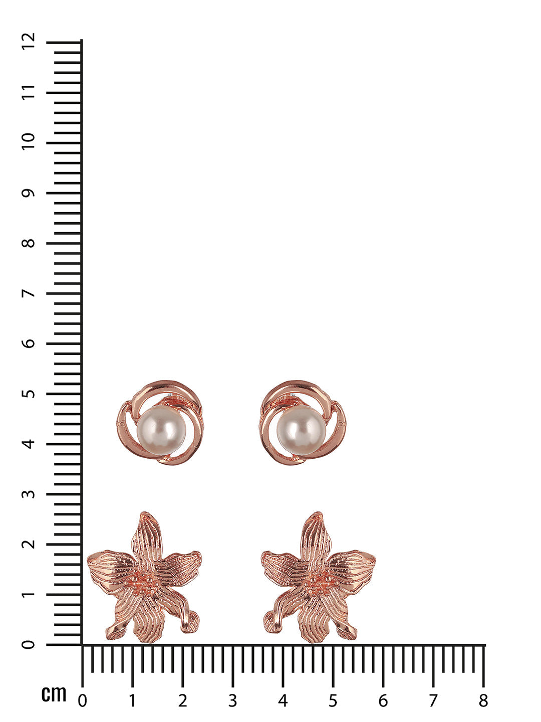 Set Of 2 Rose Gold Plated & Pearl Floral Stud Earrings