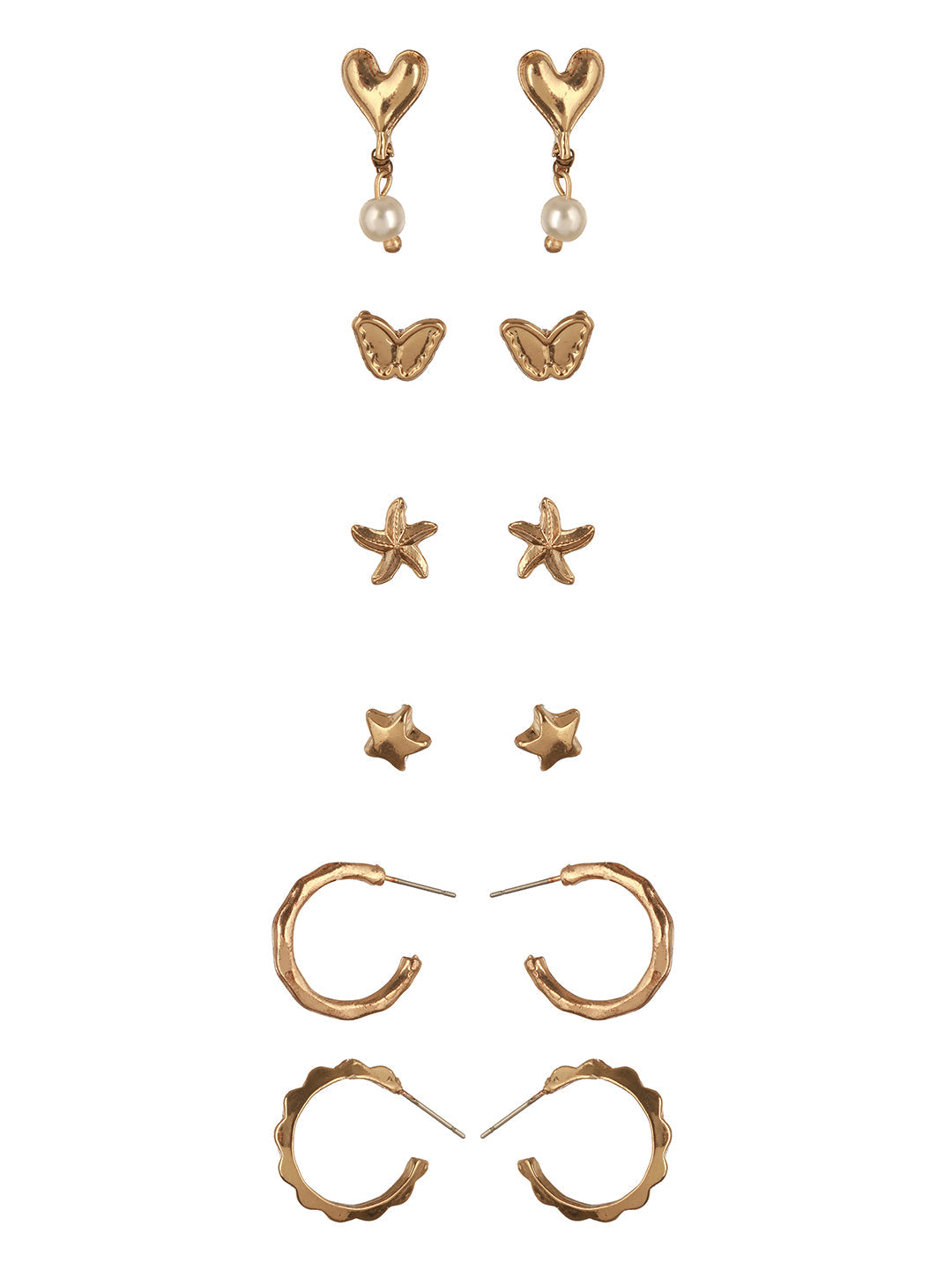 Set Of 6 Gold-Plated Hoop & Studs Earrings