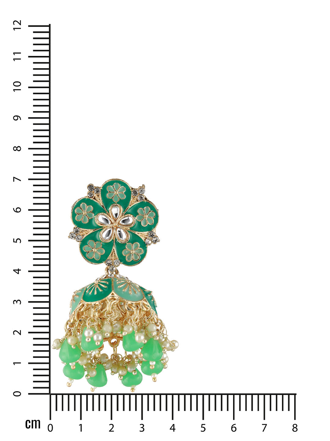 Gold-Plated & Sea Green Dome Shaped Jhumkas