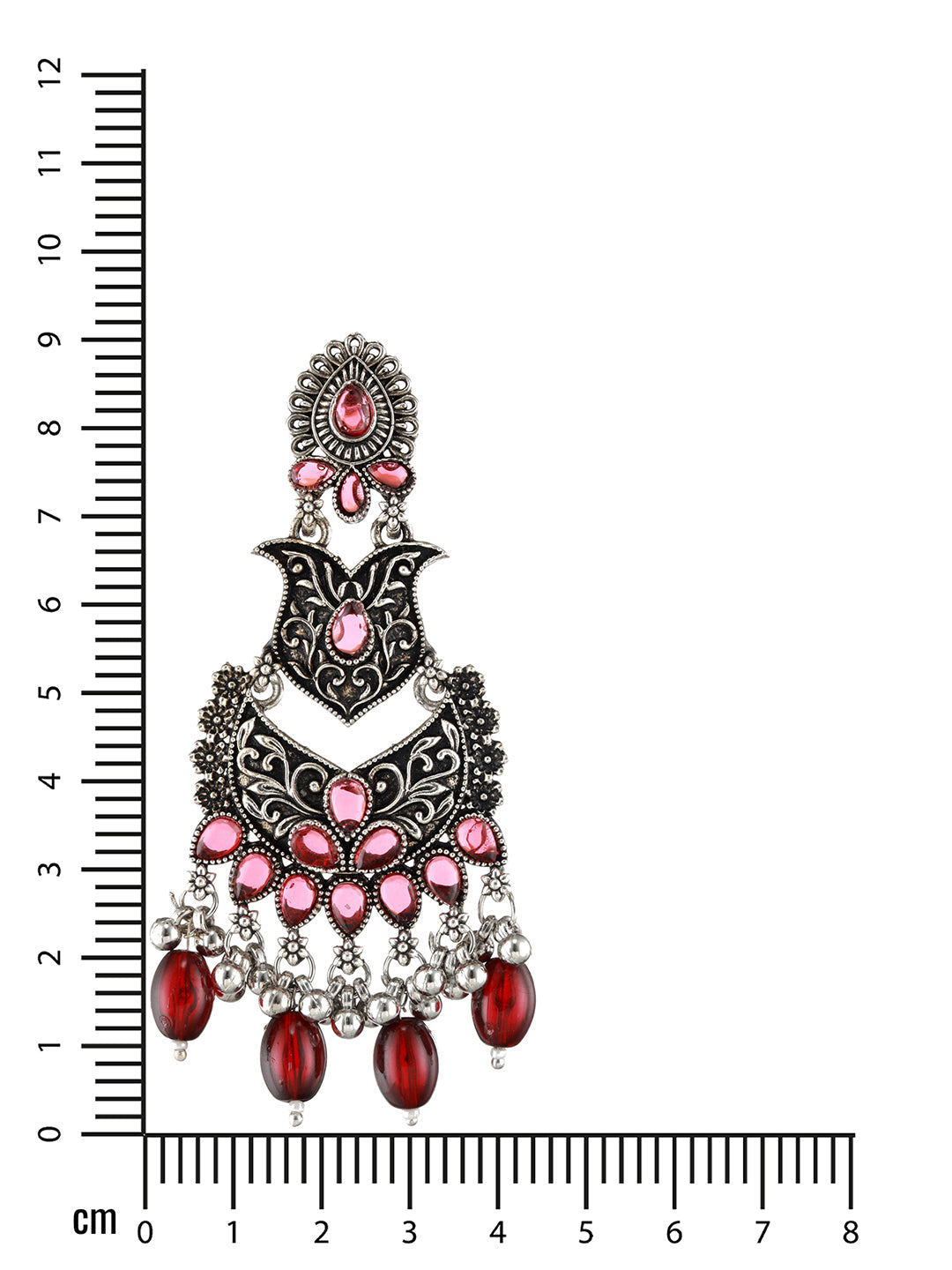 Silver-Toned & Red Classic Chandbalis