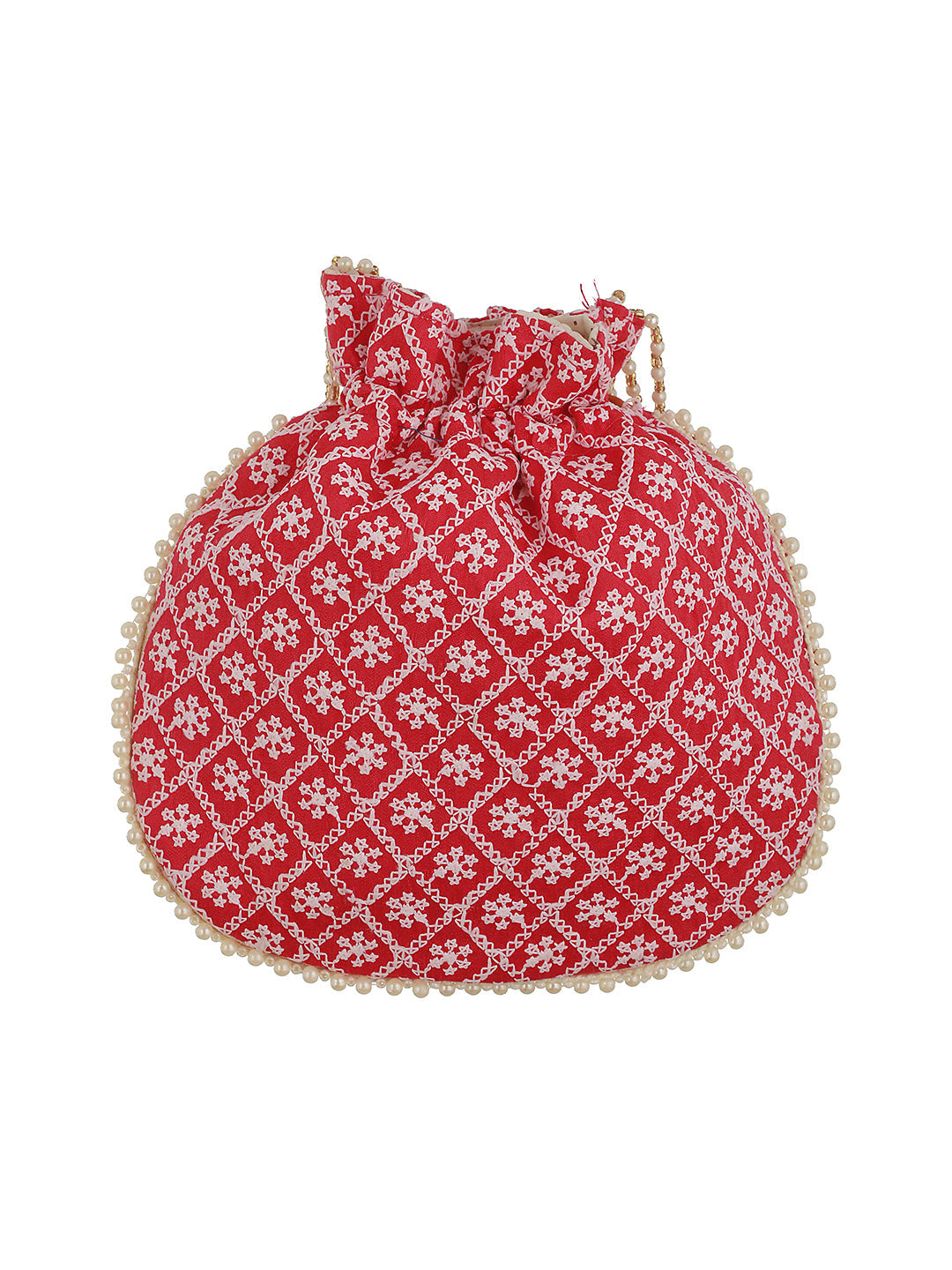 Jazz And Sizzle Festive Wedding Pink & White Embroidered Potli Clutch