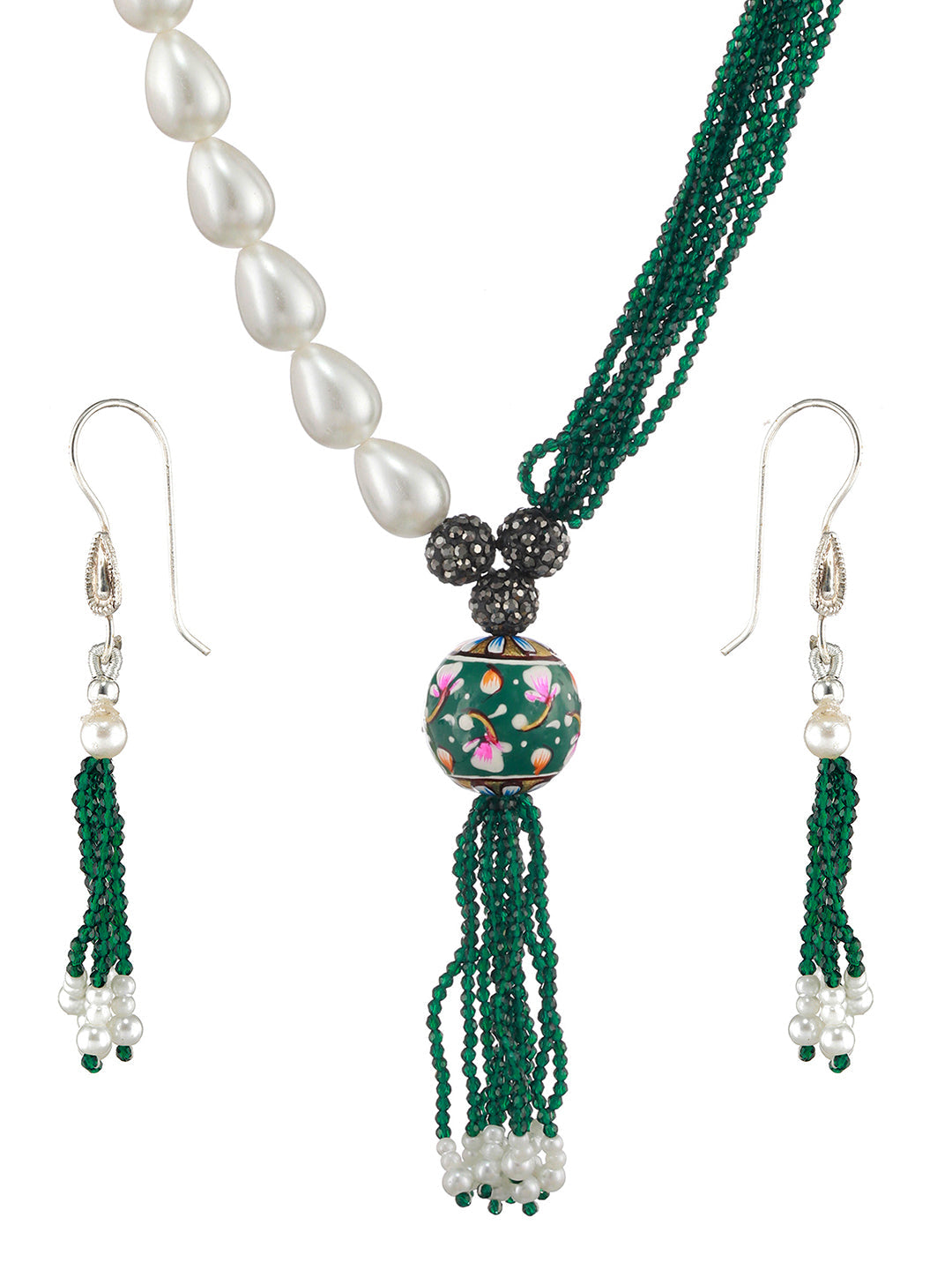 Silver-Plated Beaded Necklace And Earrings