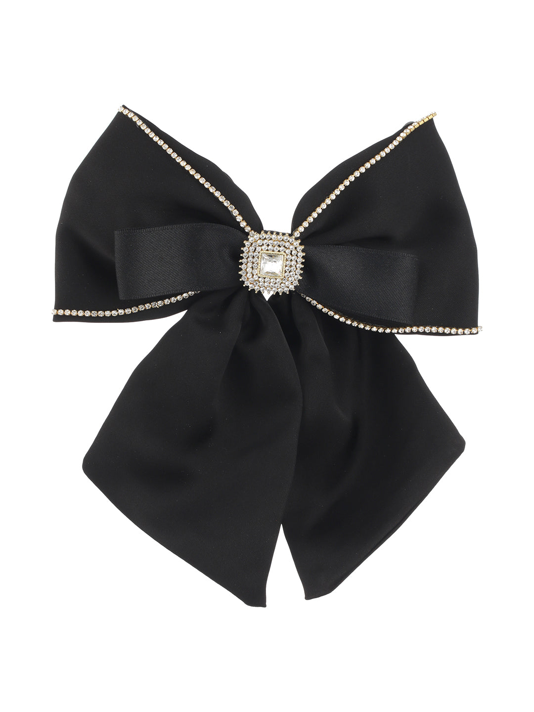 Women Black Cz Studded Embellished French Barrette