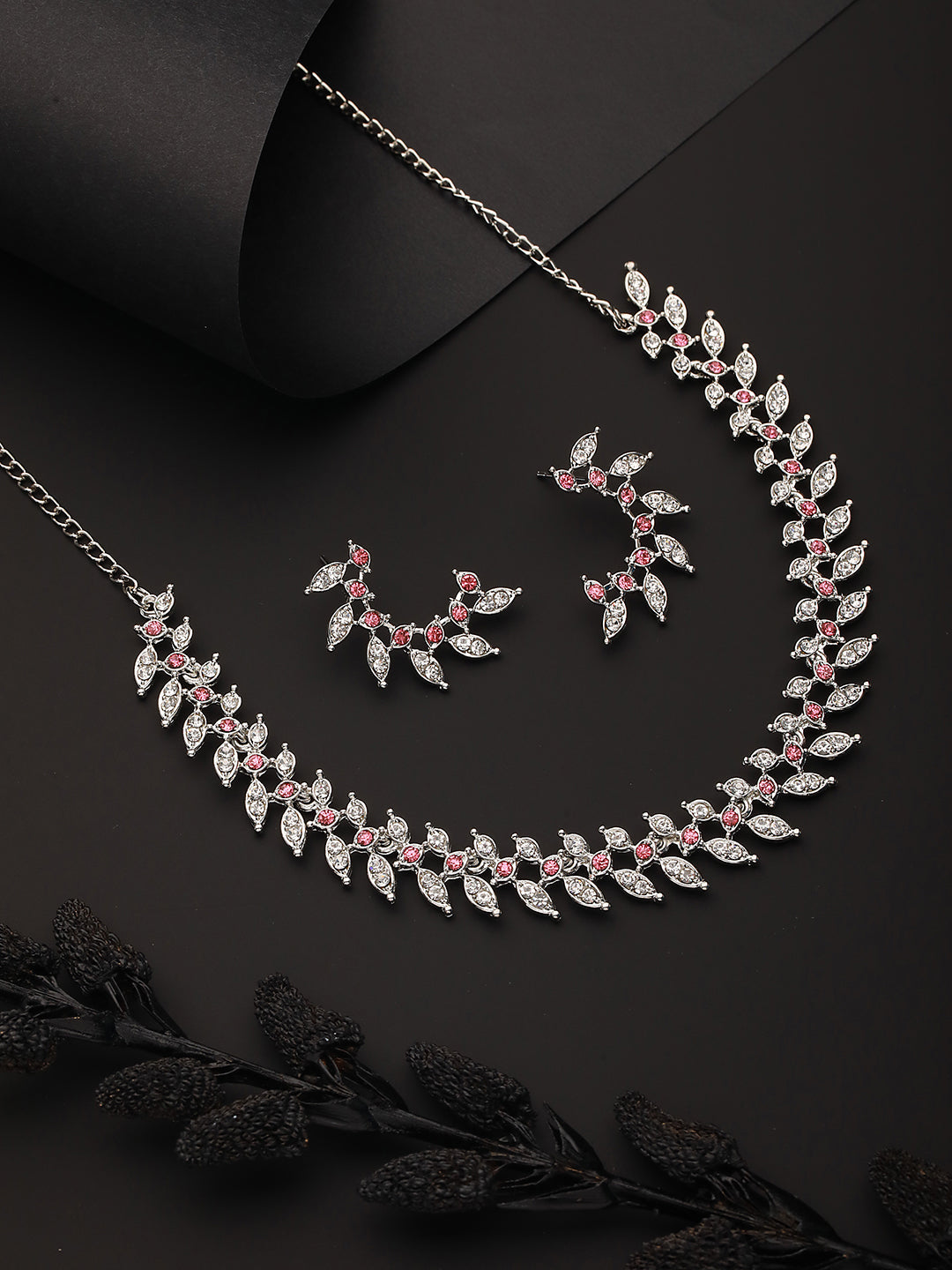 Rhodium-Plated American Diamond Studded Jewellery Set