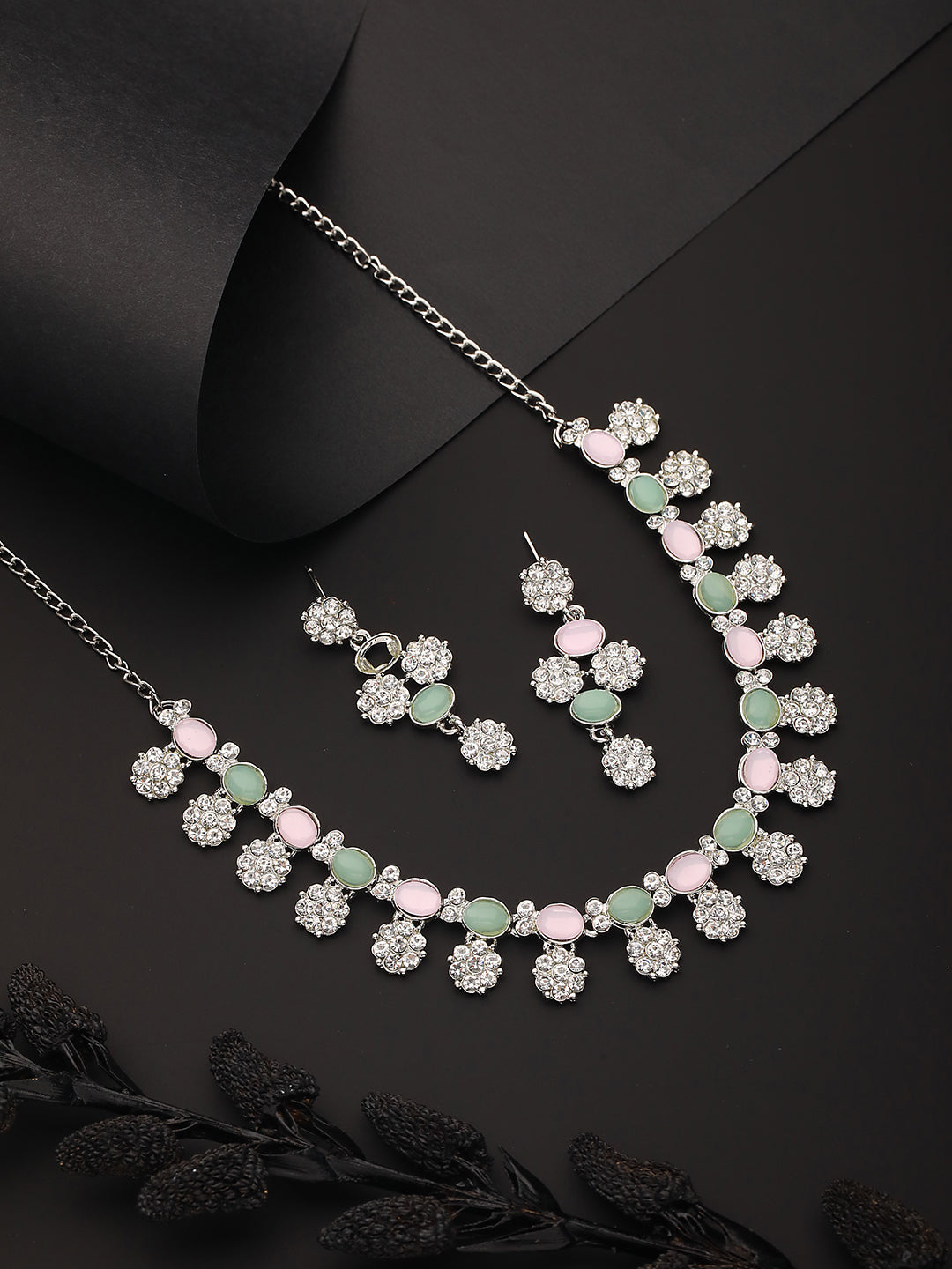 Rhodium-Plated American Diamond Studded Jewellery Set