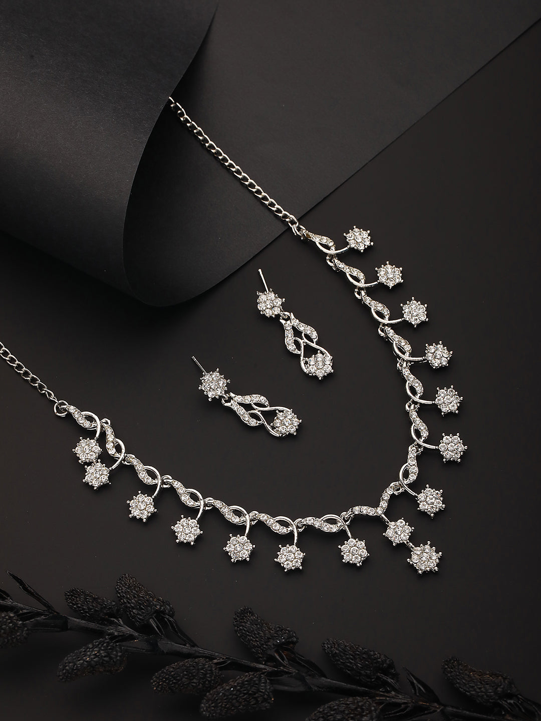 Rhodium-Plated Ad-Studded Jewellery Set