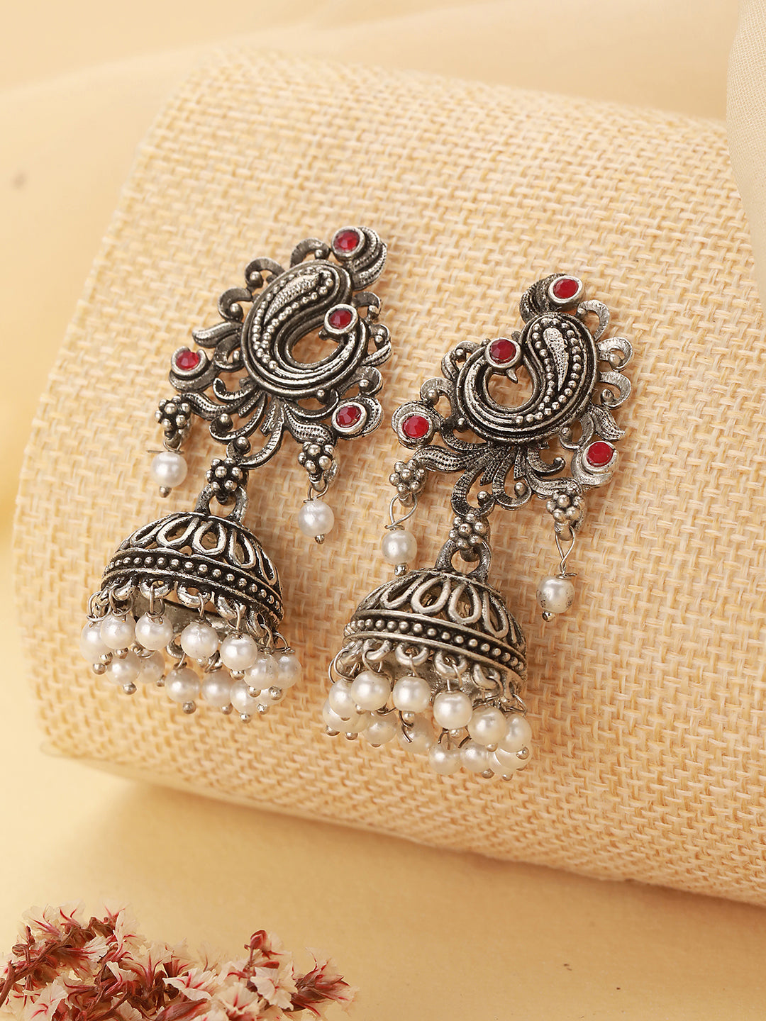 Silver-Plated Peacock Shaped Classic Jhumkas Earrings