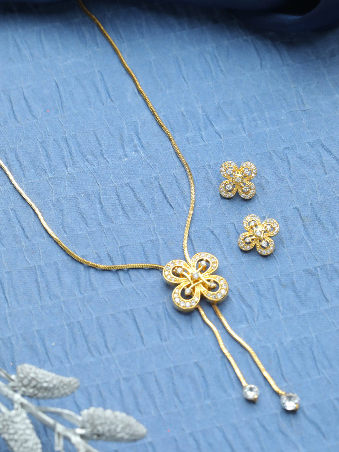 Gold-Plated Handcrafted Ad Stone-Studded Adjustable Jewellery Set