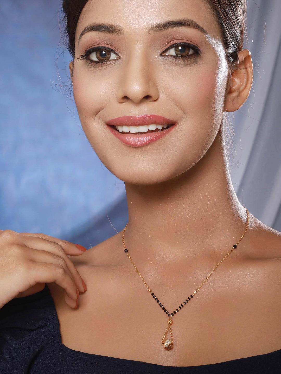 Gold-Plated Black & White Cz Stone-Studded Beaded Mangal Sutra