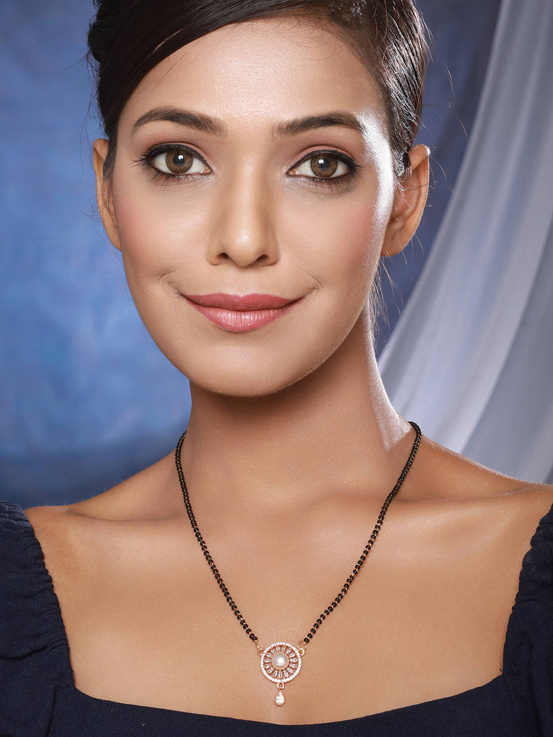 Rose Gold Plated American Diamond Studded & Pearl Embellished Mangalsutra