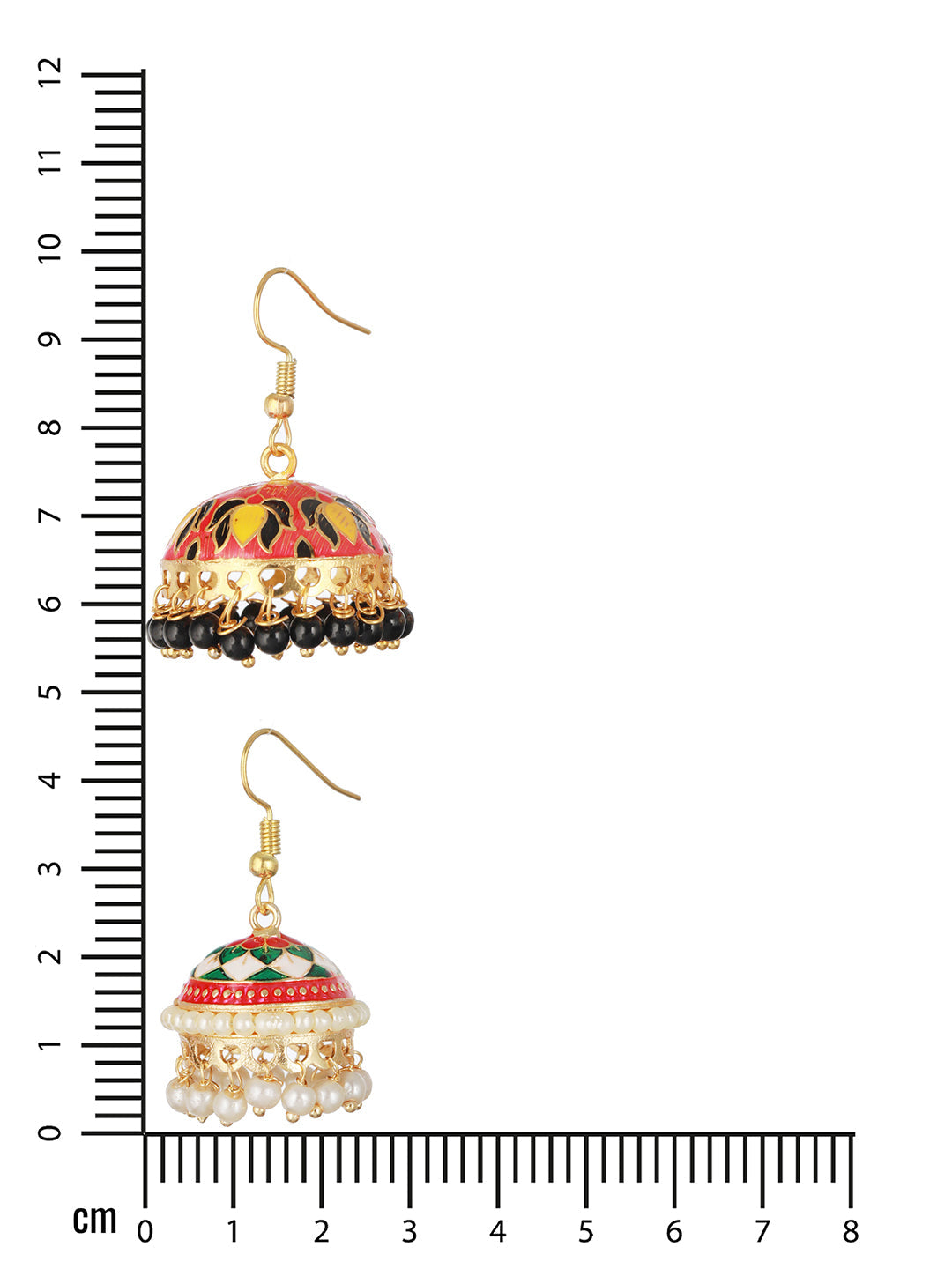 Set Of 2 Pair Pink & White Gold Plated Meenakari Jhumkas Earrings