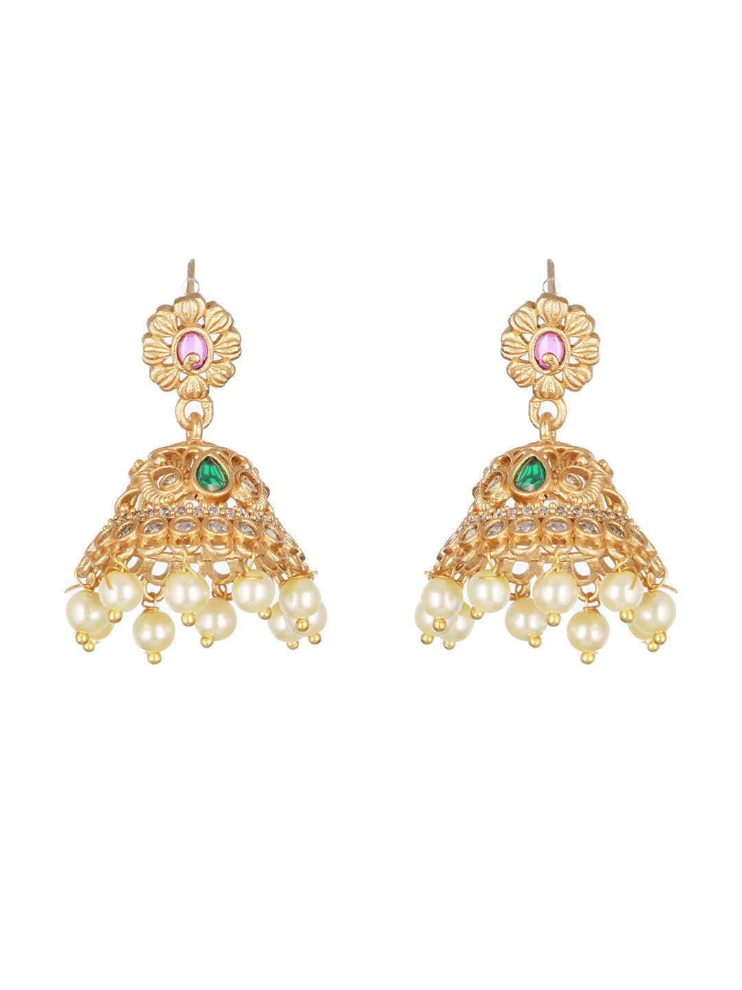 24K Gold-Plated Ad Studded & Artificial Beaded Jewellery Set
