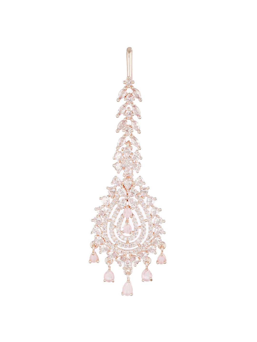 Rose Gold-Plated White Cz & Pink Ad-Studded Handcrafted Maang Tikka