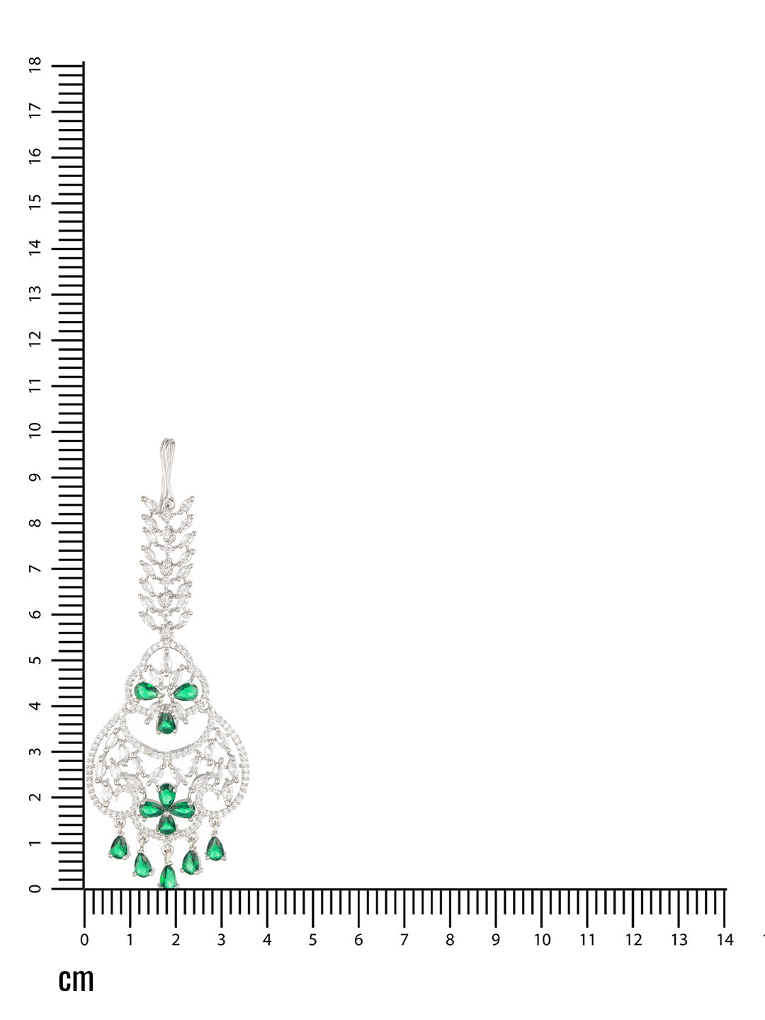 Silver-Plated & Green American Diamond & White Cz-Studded Handcrafted Maang Tikka