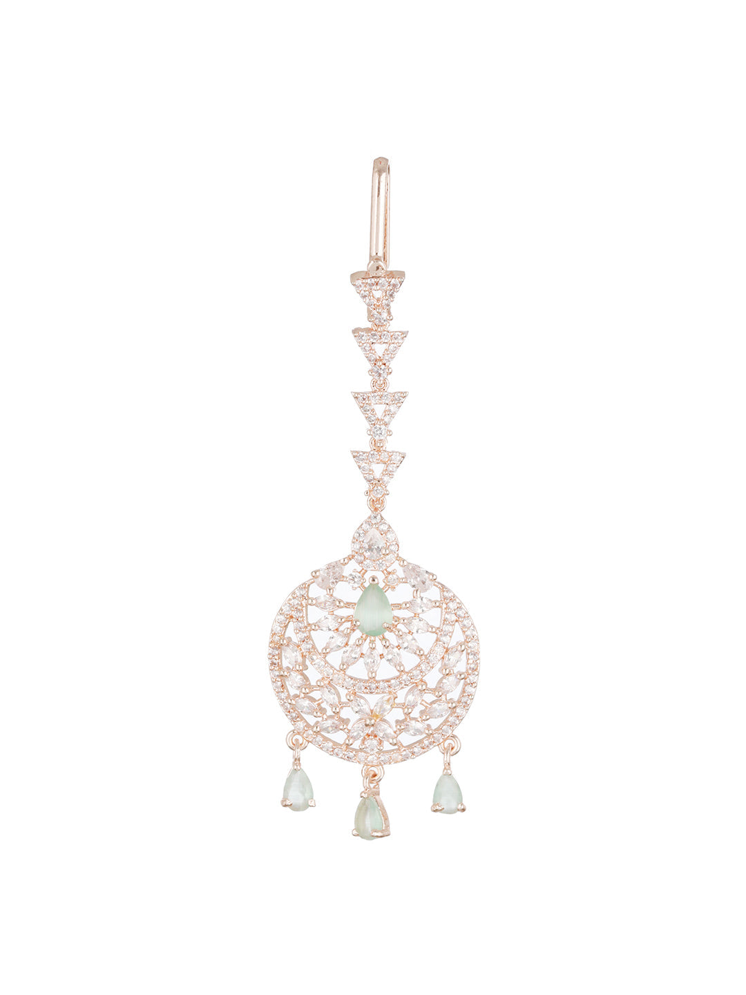 Rose Gold-Plated Green & White Ad-Studded Handcrafted Maang Tikka