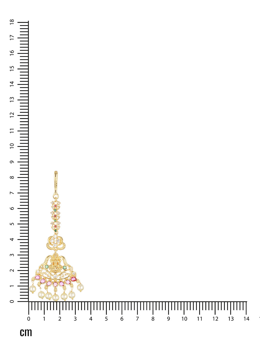 Gold-Plated Red & Green Ad Studded & Pearl Laksmi Maang Tikka