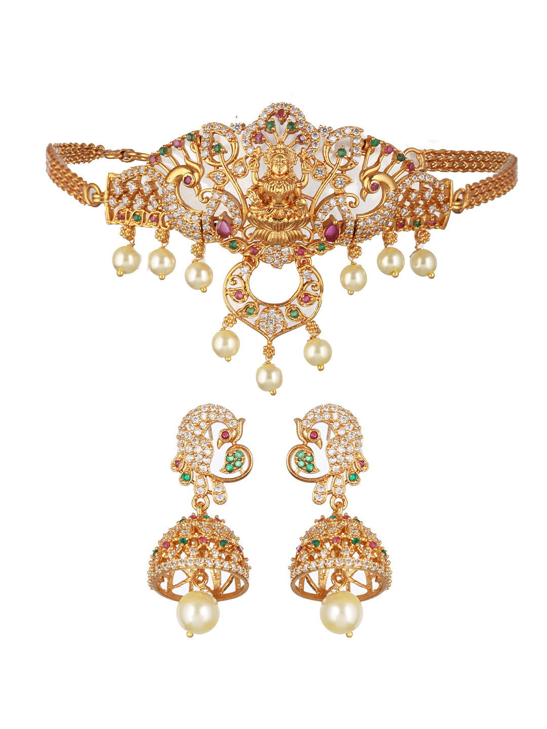 22K Gold-Plated Stone Studded & Beaded Jewellery Set