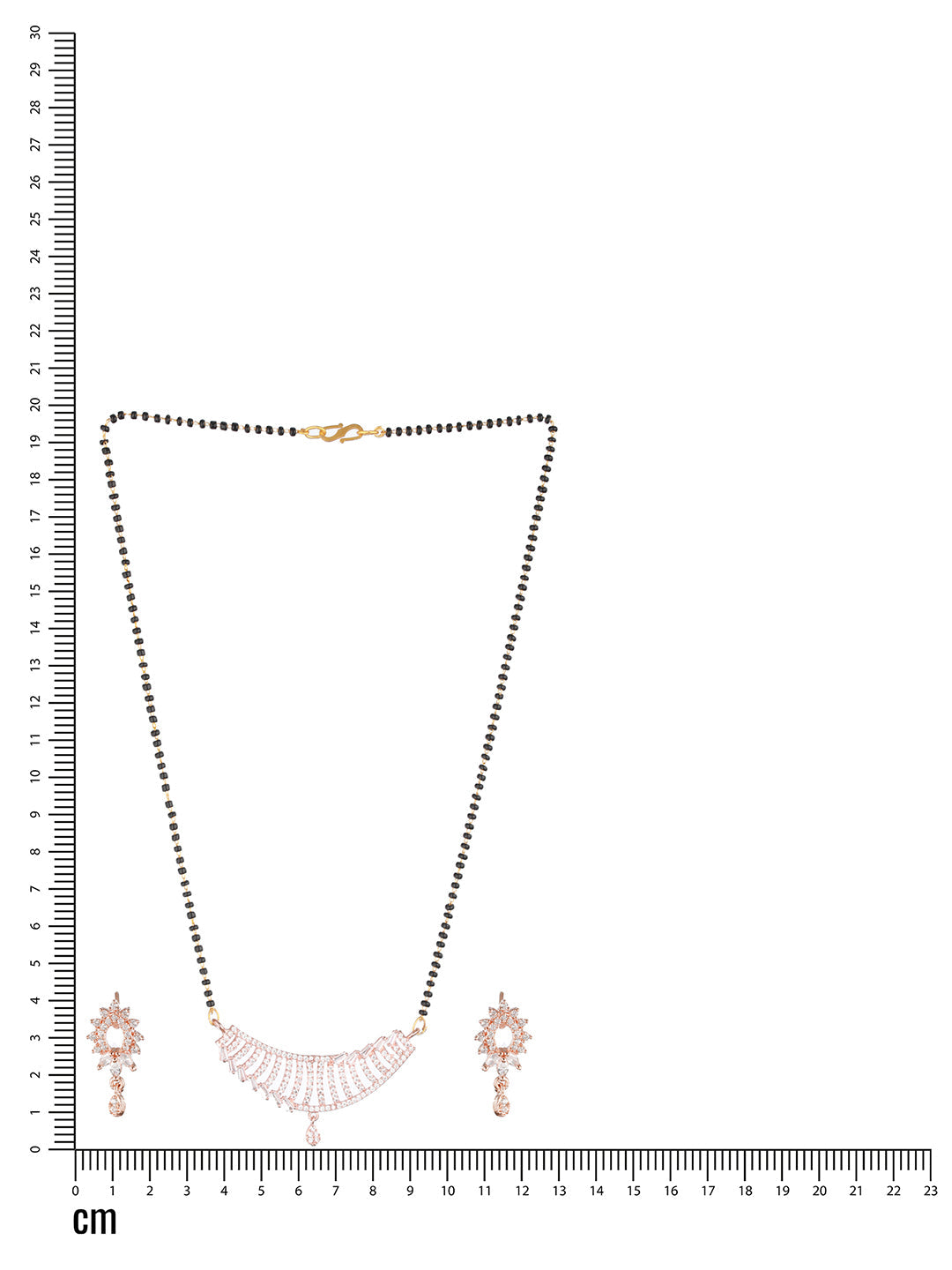 Rose Gold-Plated Black Beaded & Cz Stone-Studded Mangalsutra With Earrings