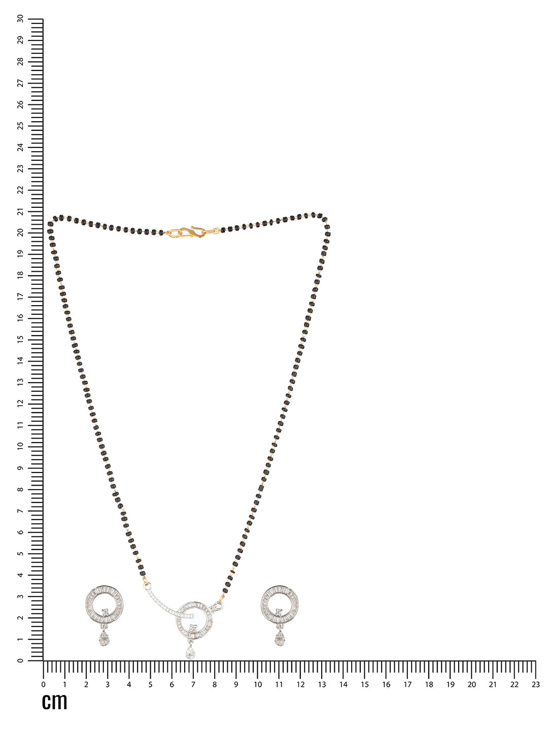 Rhodium-Plated Black American Diamond-Studded & Beaded Mangalsutra With Earrings
