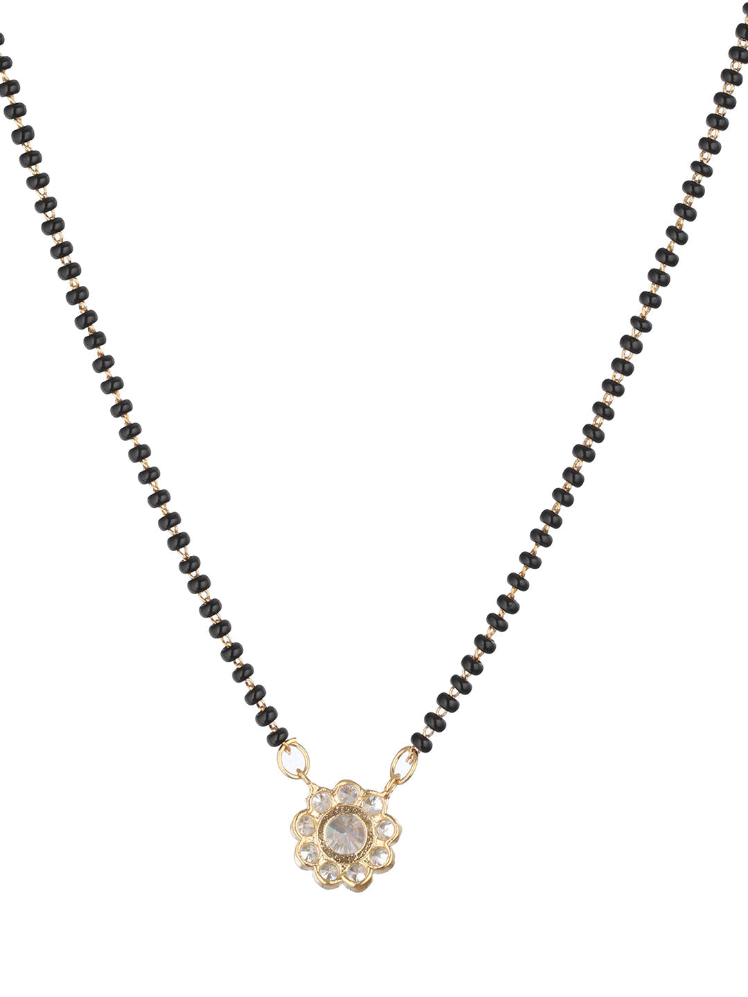 Black Gold-Plated Ad-Studded & Beaded Mangalsutra