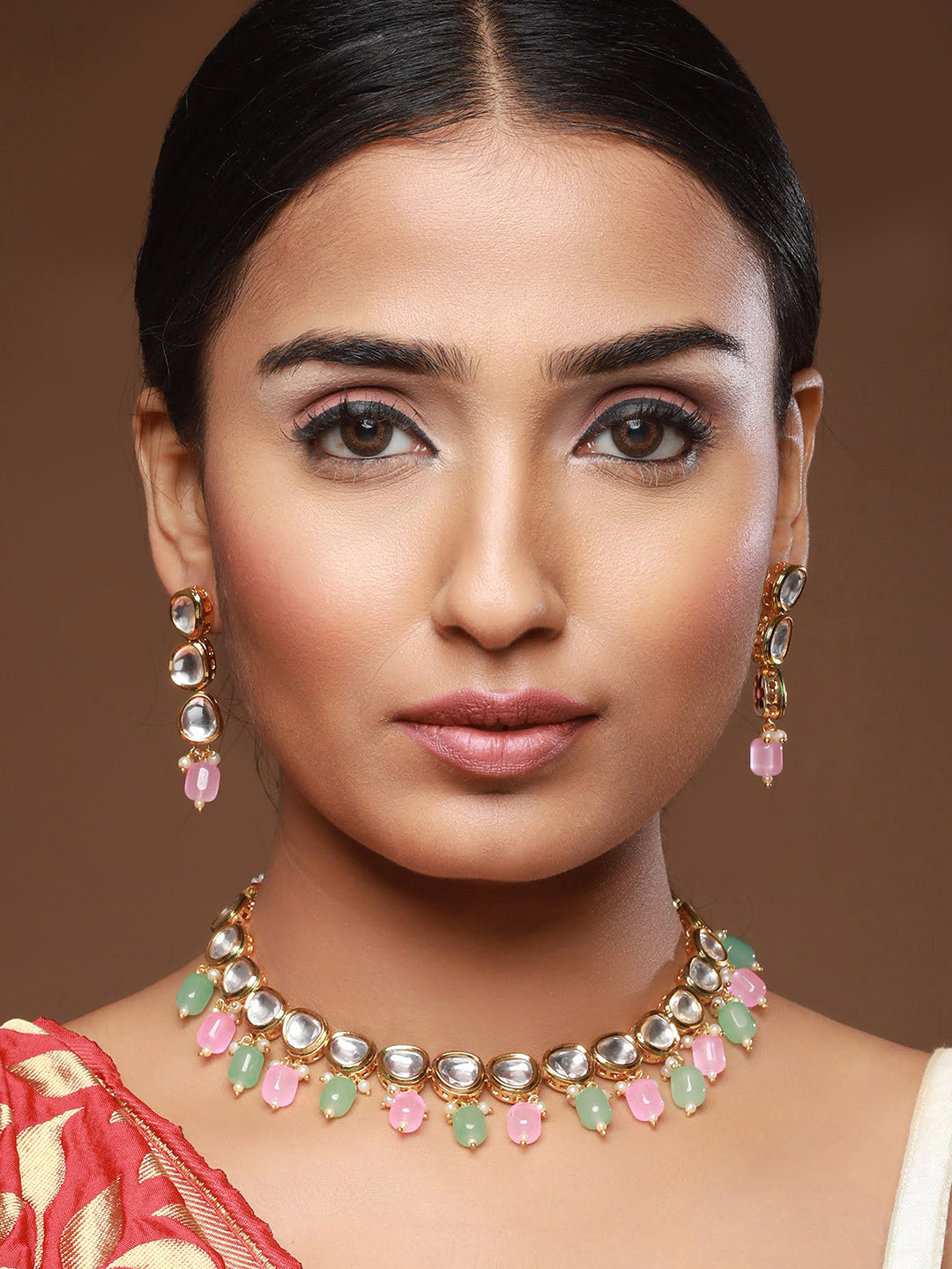 Gold-Plated Kundan-Studded & Beaded Jewellery Set