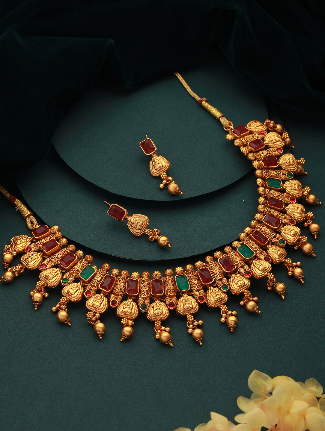 Gold-Plated Stone-Studded Necklace & Earrings