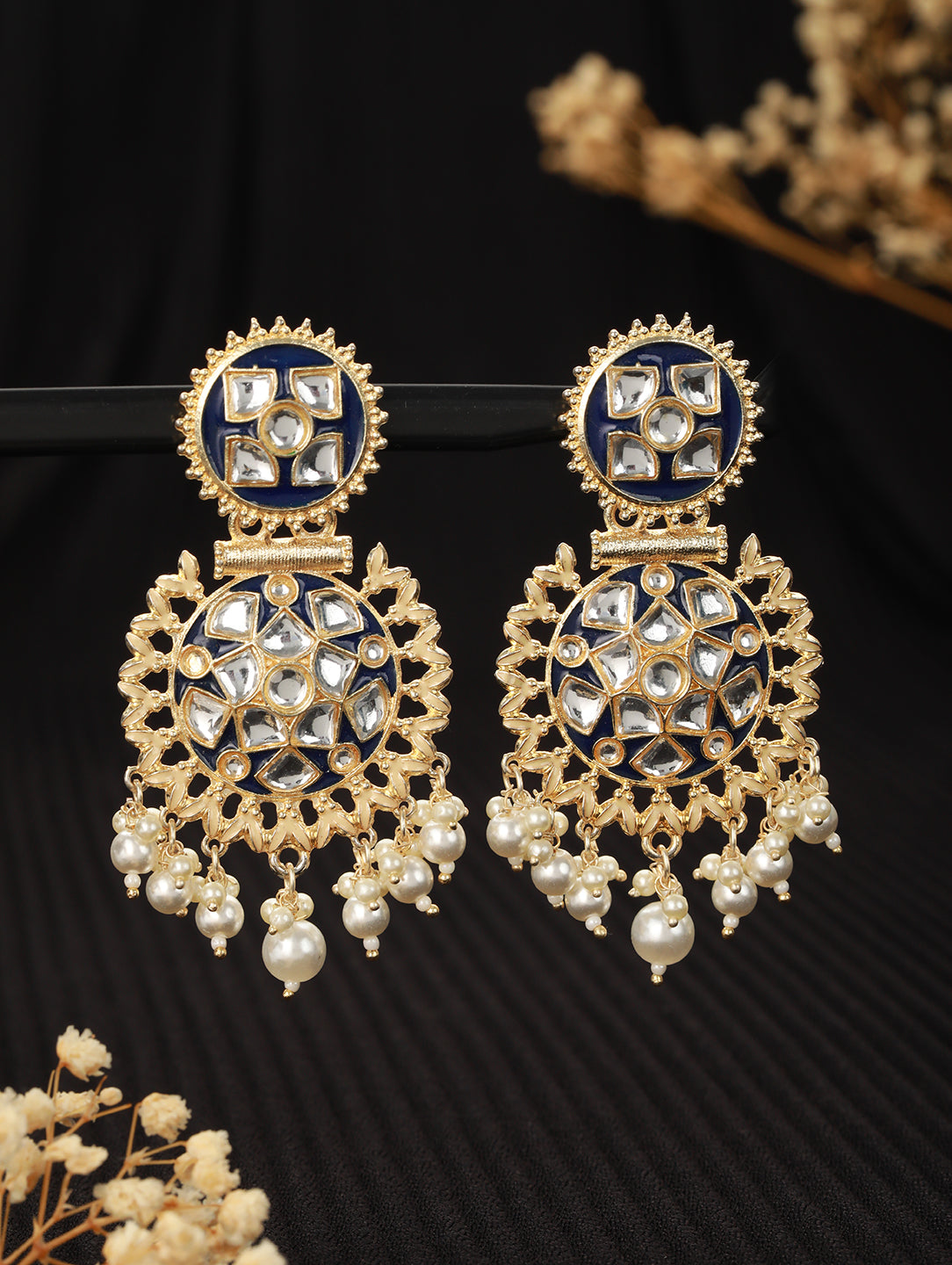 Gold-Toned Kundan Studded Circular Chandbalis