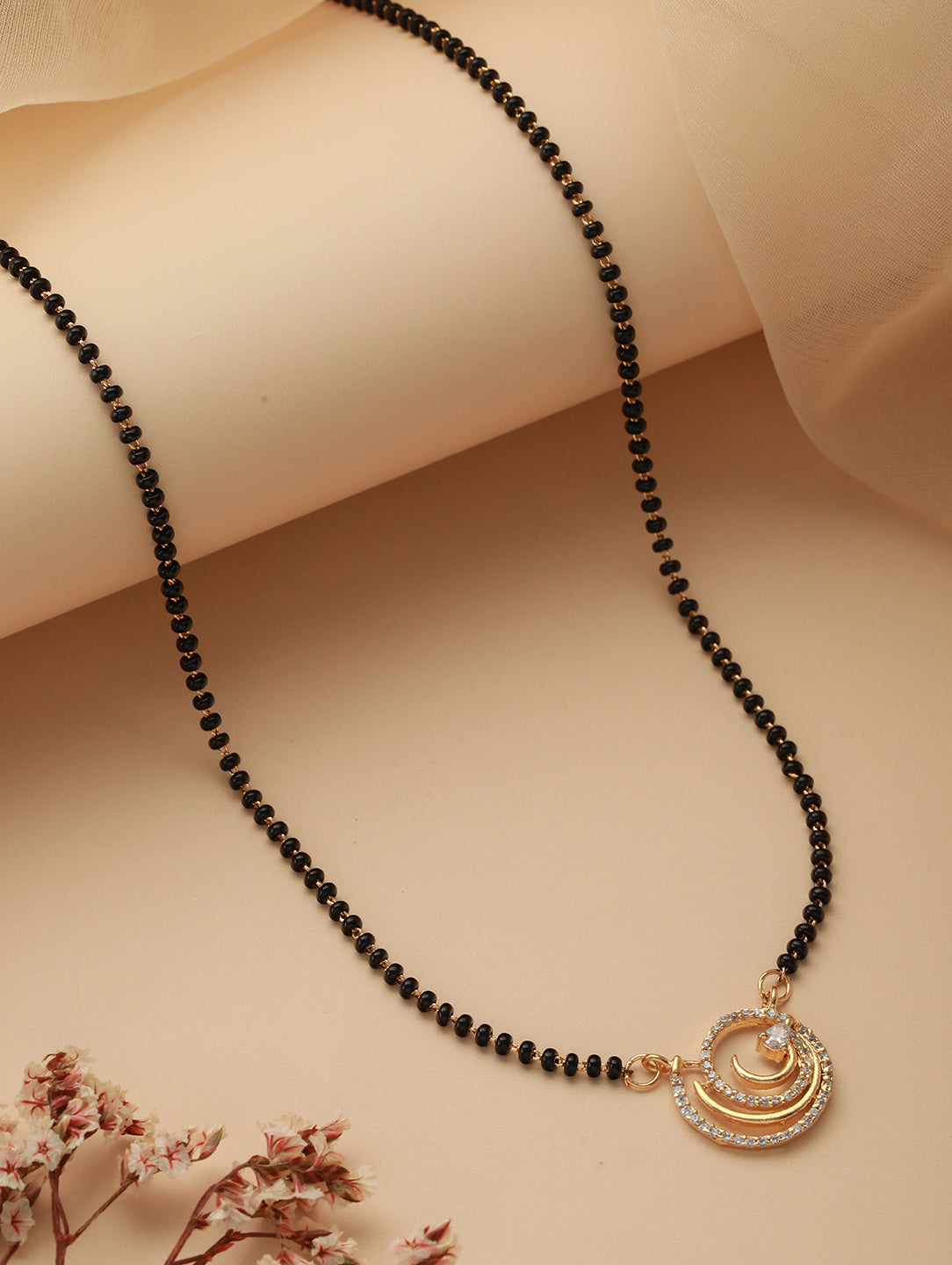 Black Gold-Plated Ad-Studded & Beaded Mangalsutra