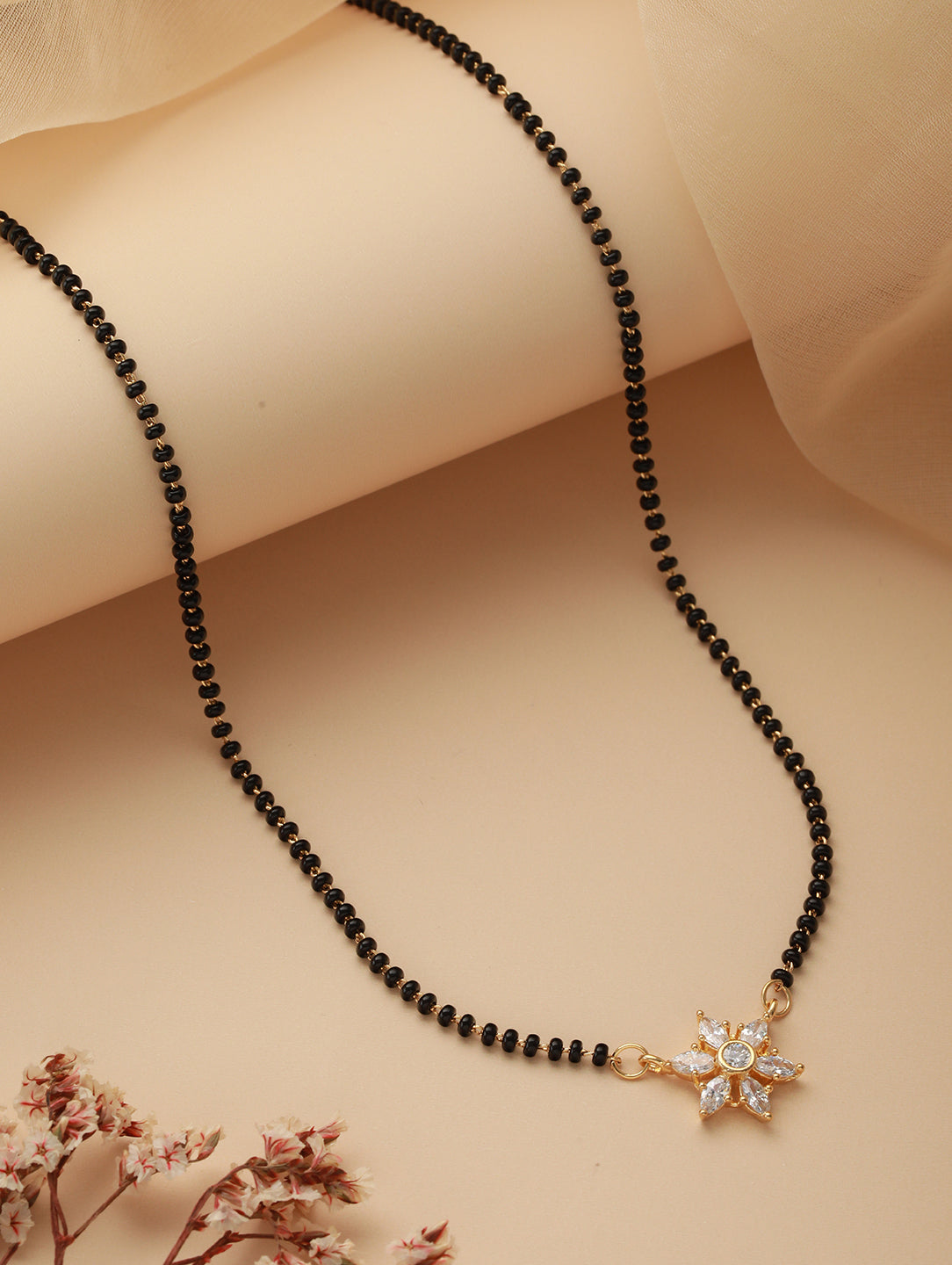 Black Gold-Plated Ad-Studded & Beaded Mangalsutra